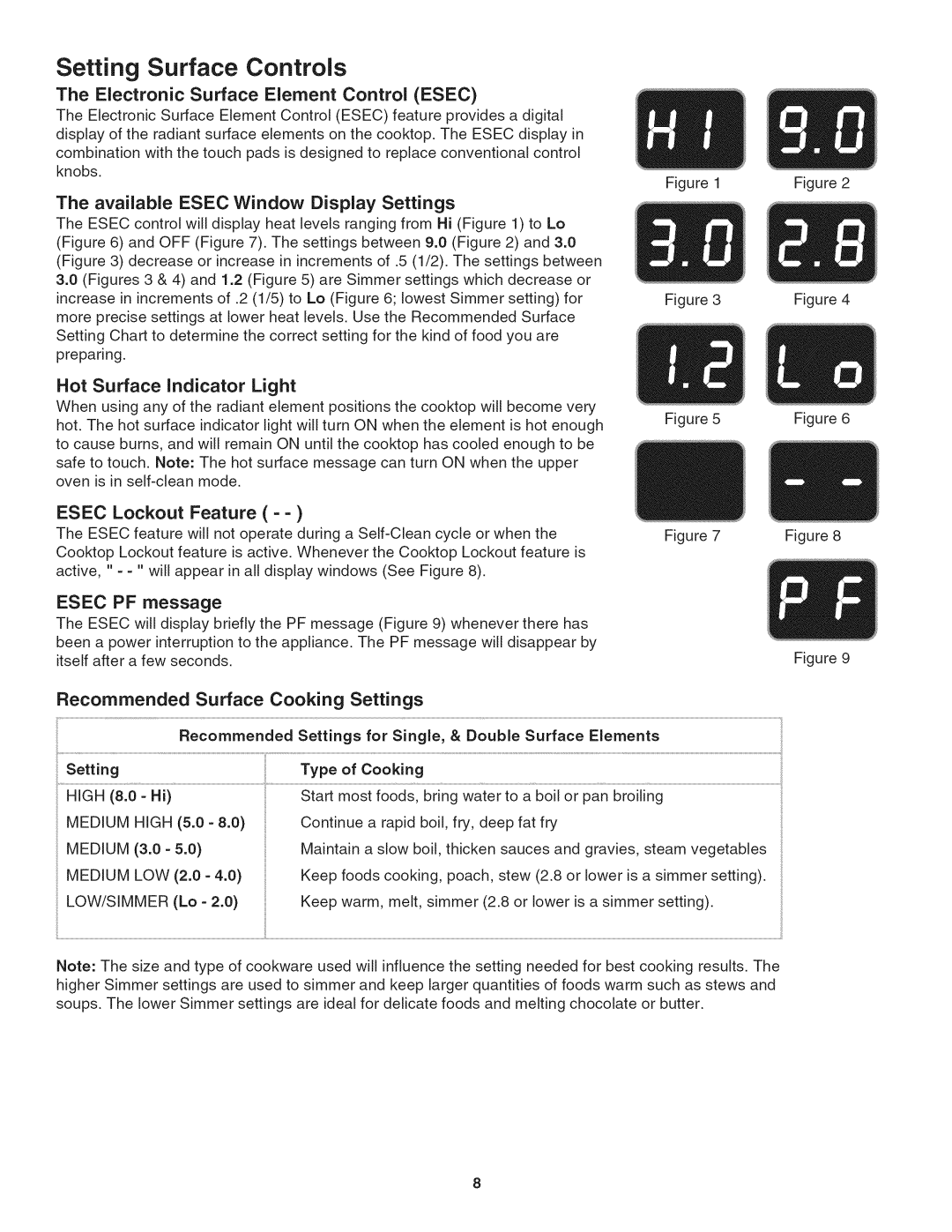 Kenmore 790. 9802 manual Setting Surface Controls 