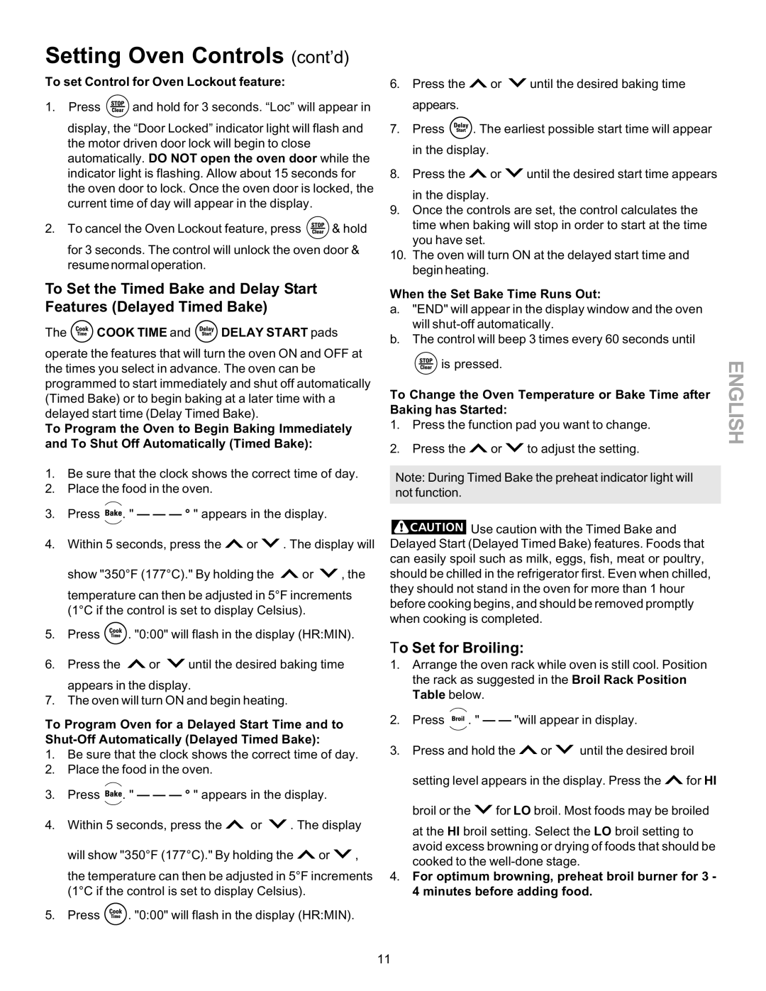 Kenmore 790 manual To Set for Broiling, To set Control for Oven Lockout feature, Cook Time and Delay Start pads 