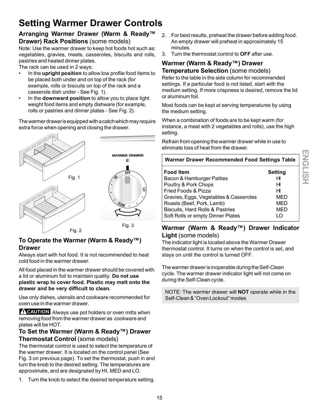 Kenmore 790 manual Setting Warmer Drawer Controls, To Operate the Warmer Warm & Ready Drawer 