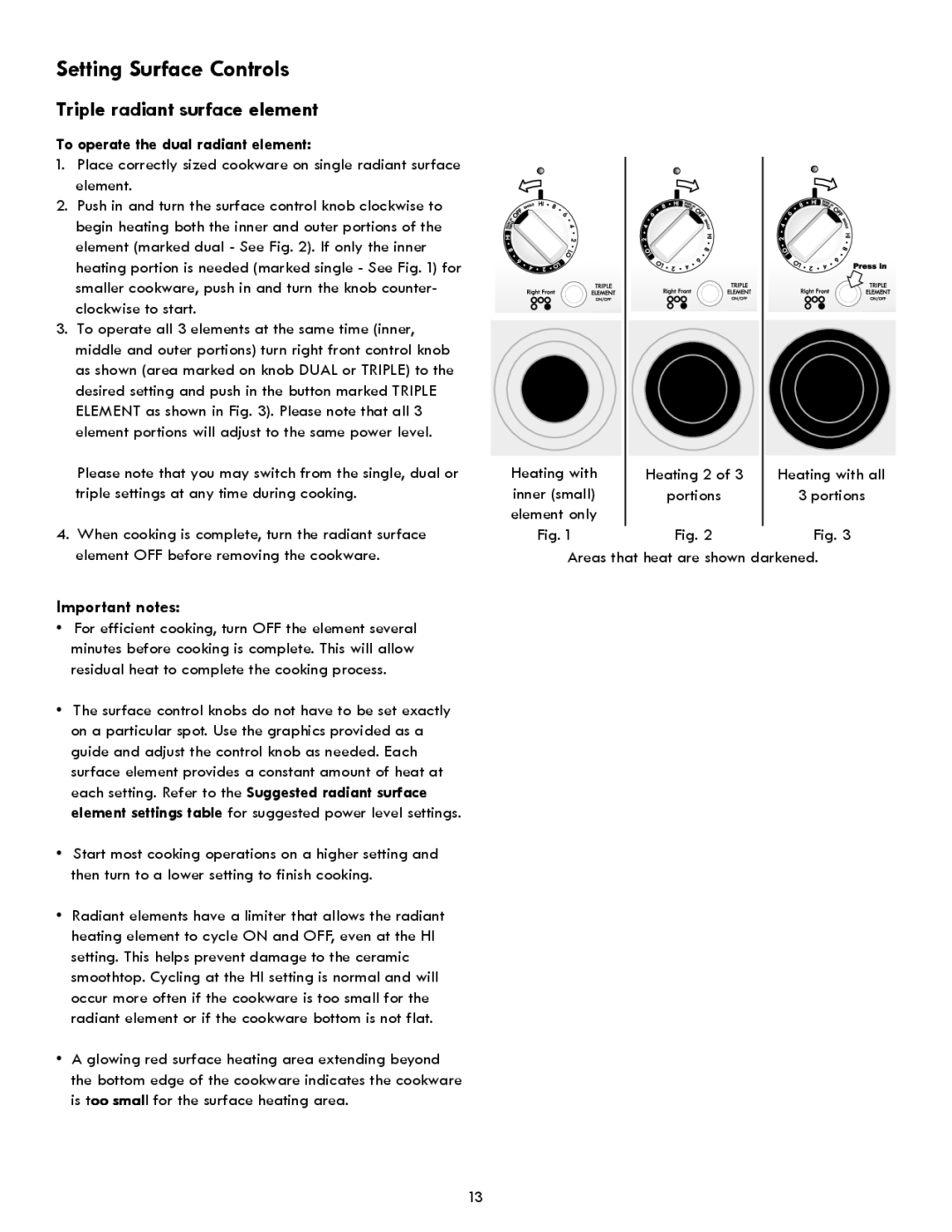Kenmore 790 manual Triple radiant surface element, Heating with Heating 2 Heating with all 