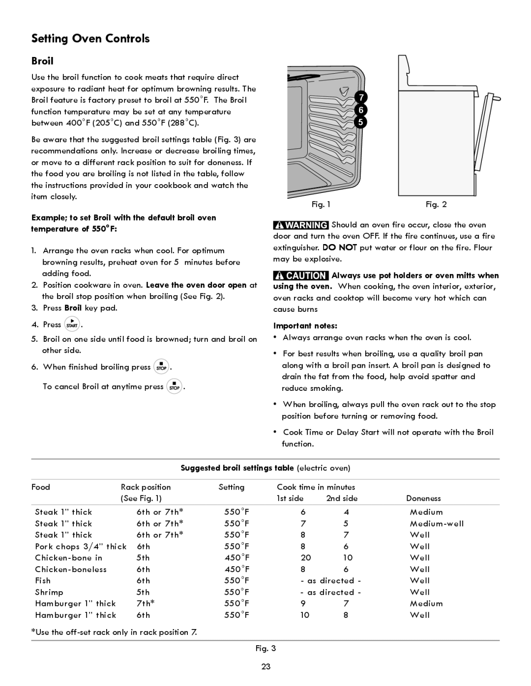 Kenmore 790 manual Broil, Suggested broil settings table electric oven 