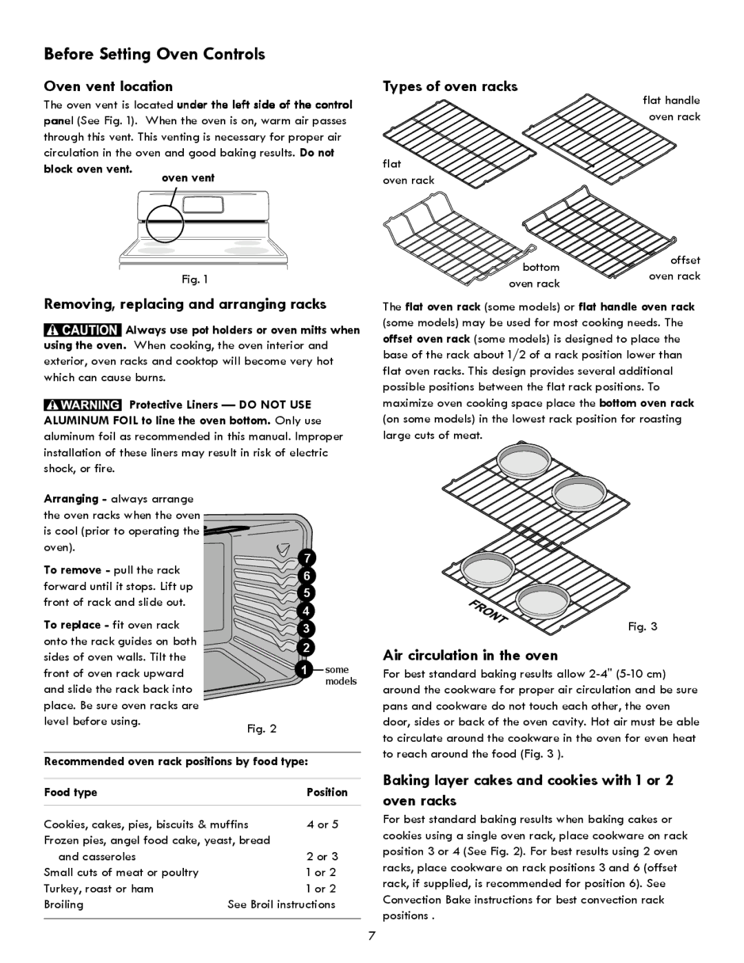 Kenmore 790 manual Types of oven racks, Air circulation in the oven, Baking layer cakes and cookies with 1 or 2 oven racks 