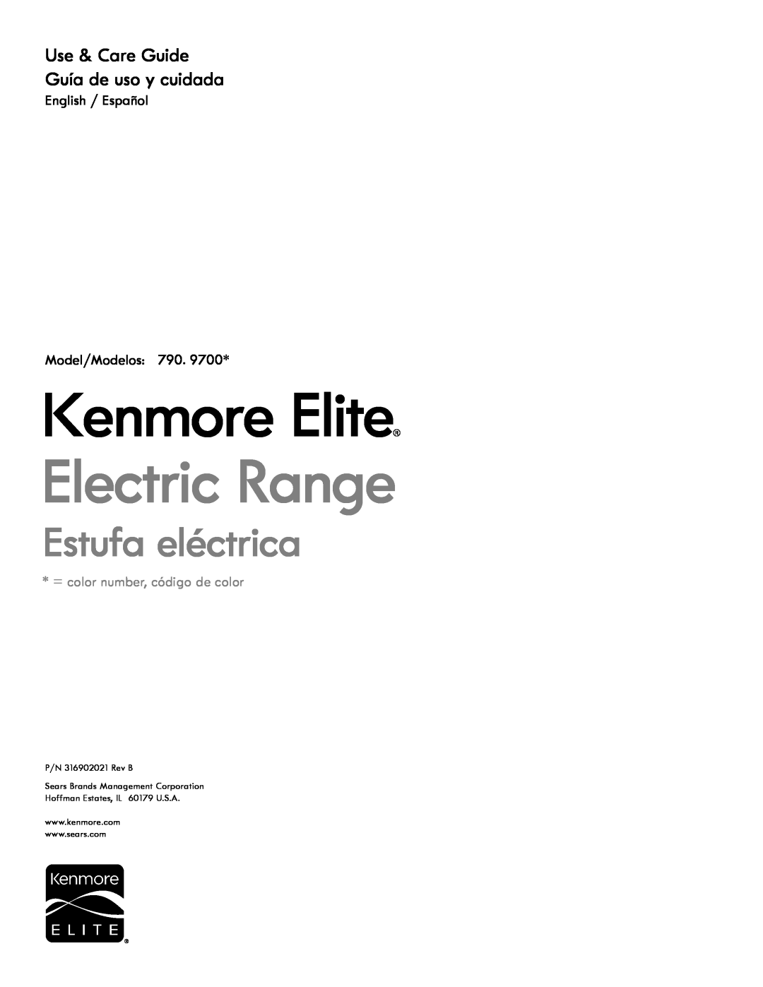 Kenmore 4272 manual = Color number, ntJmero de color, Electric Cooktop, PARRILLA DE COClNAR ELECTRICA, Use & Care Guide 