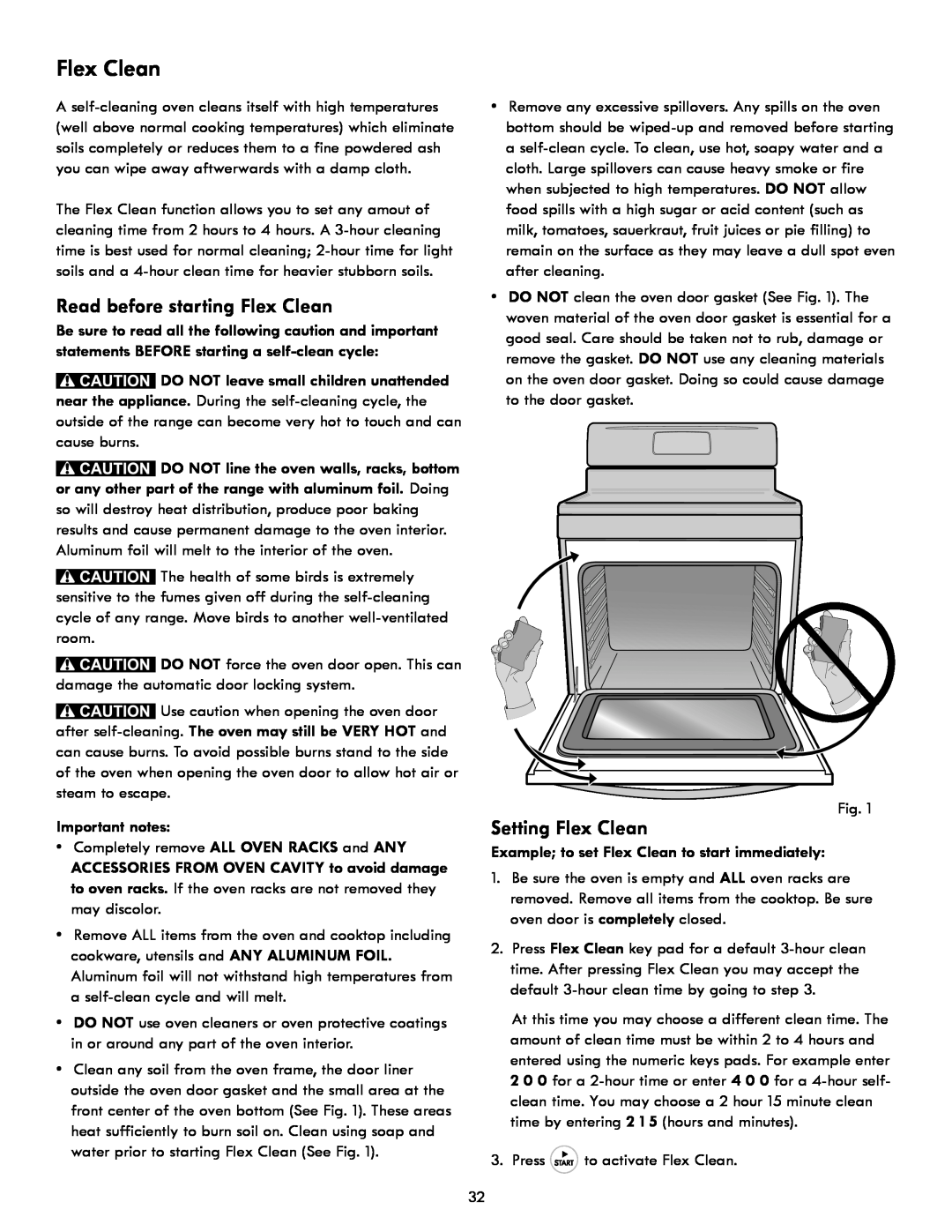 Kenmore 790 manual Read before starting Flex Clean, Setting Flex Clean, Important notes 