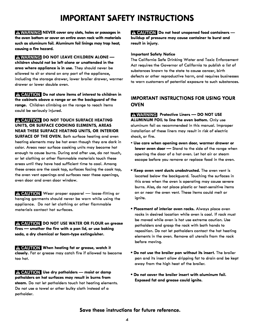 Kenmore 790 manual Important Safety Instructions, Save these instructions for future reference, Important Safety Notice 