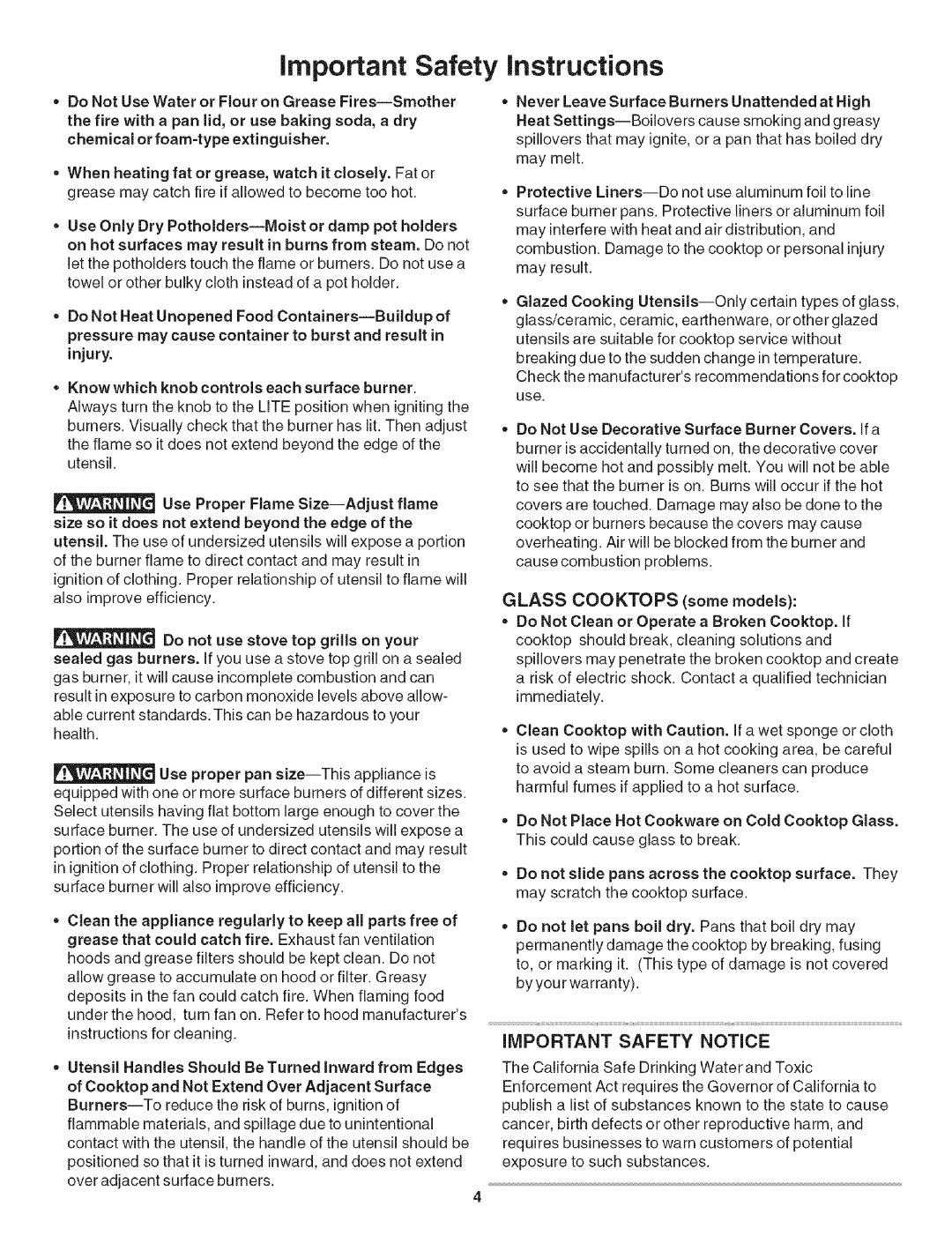 Kenmore 790.3101 manual important Safety instructions, iMPORTANT SAFETY NOTICE 