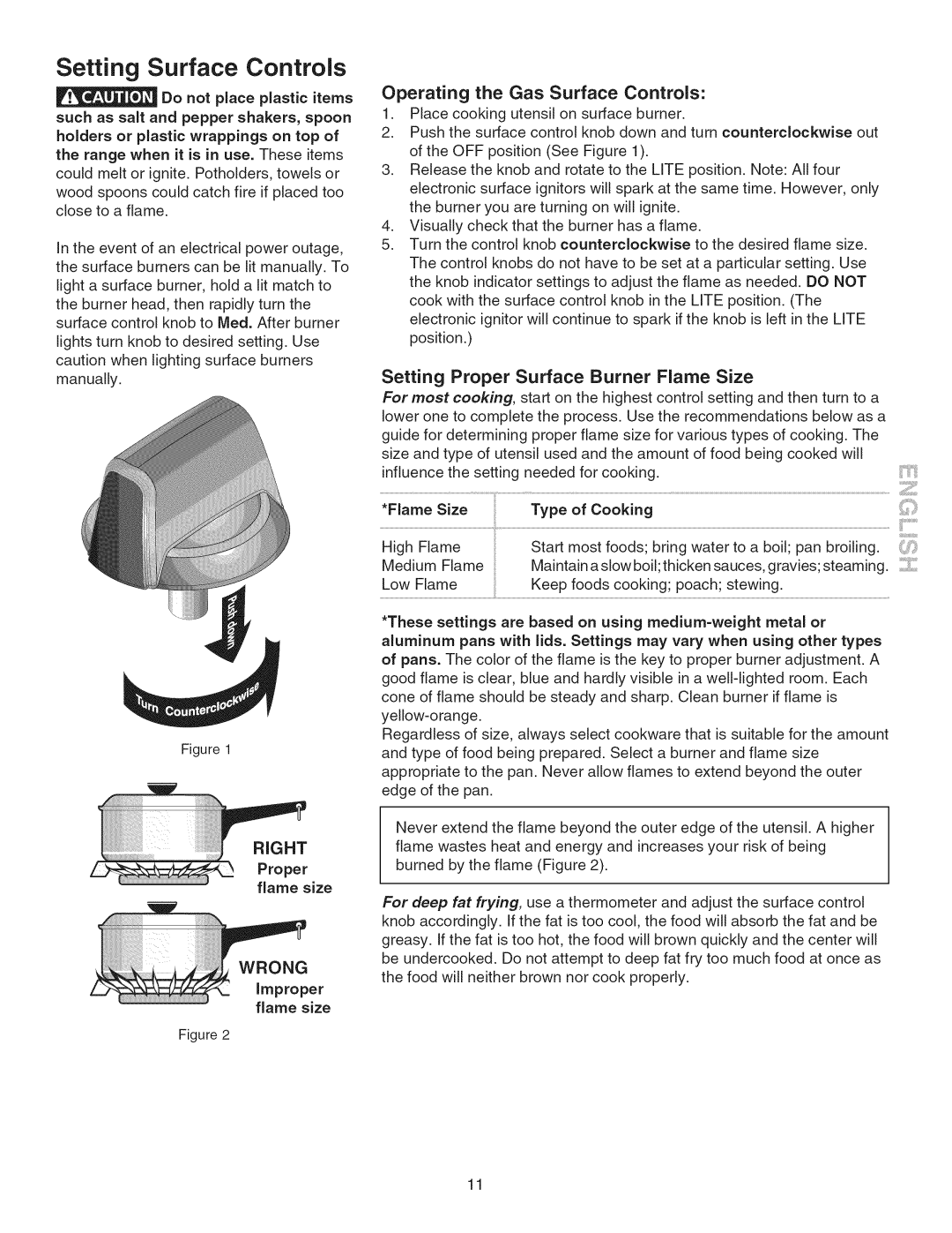 Kenmore 790.3104, 790.3103 manual Setting Surface Controls, Right, Operating the Gas Surface Controls 