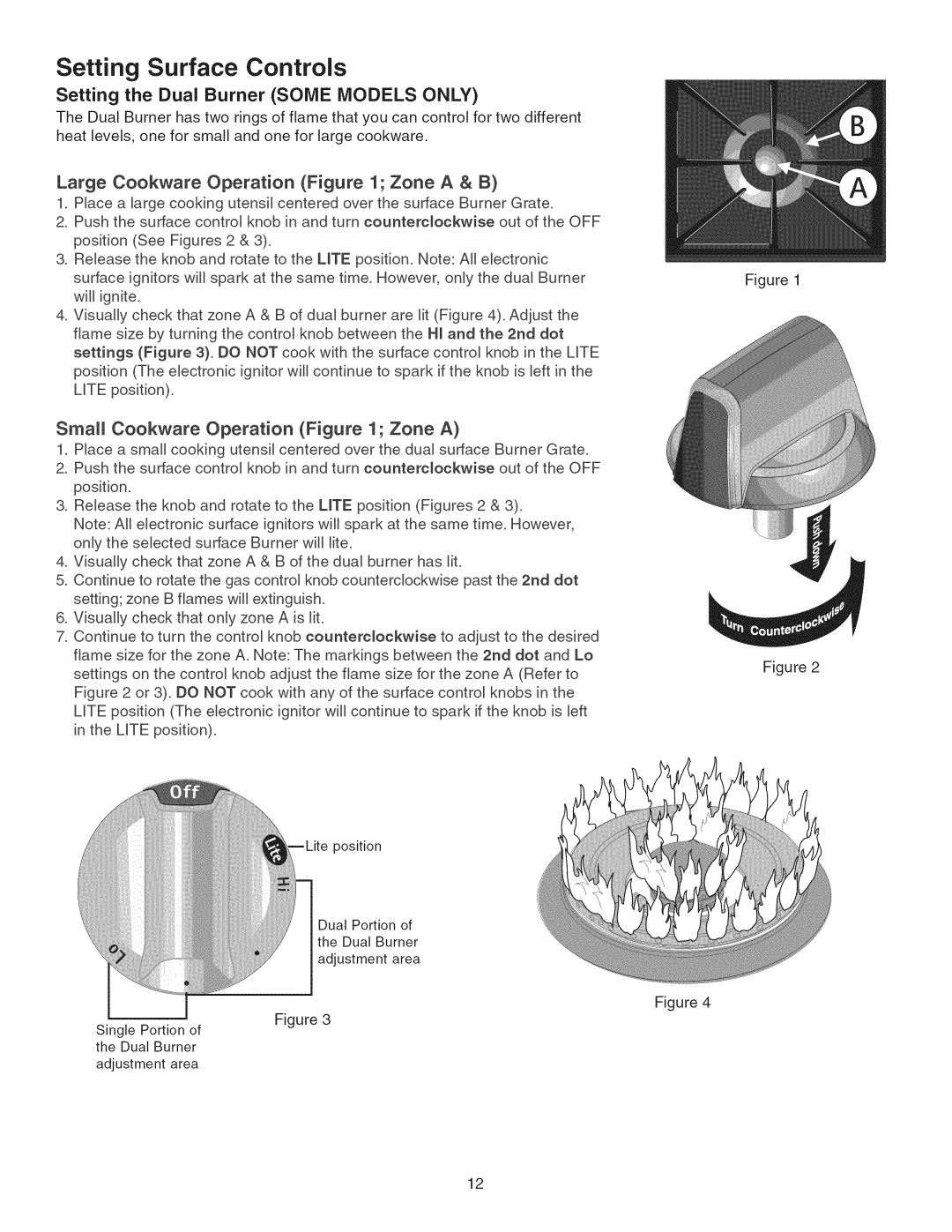 Kenmore 790.3103, 790.3104 manual Setting the Dual Burner Some Models only, Large Cookware Operation Zone a & B 