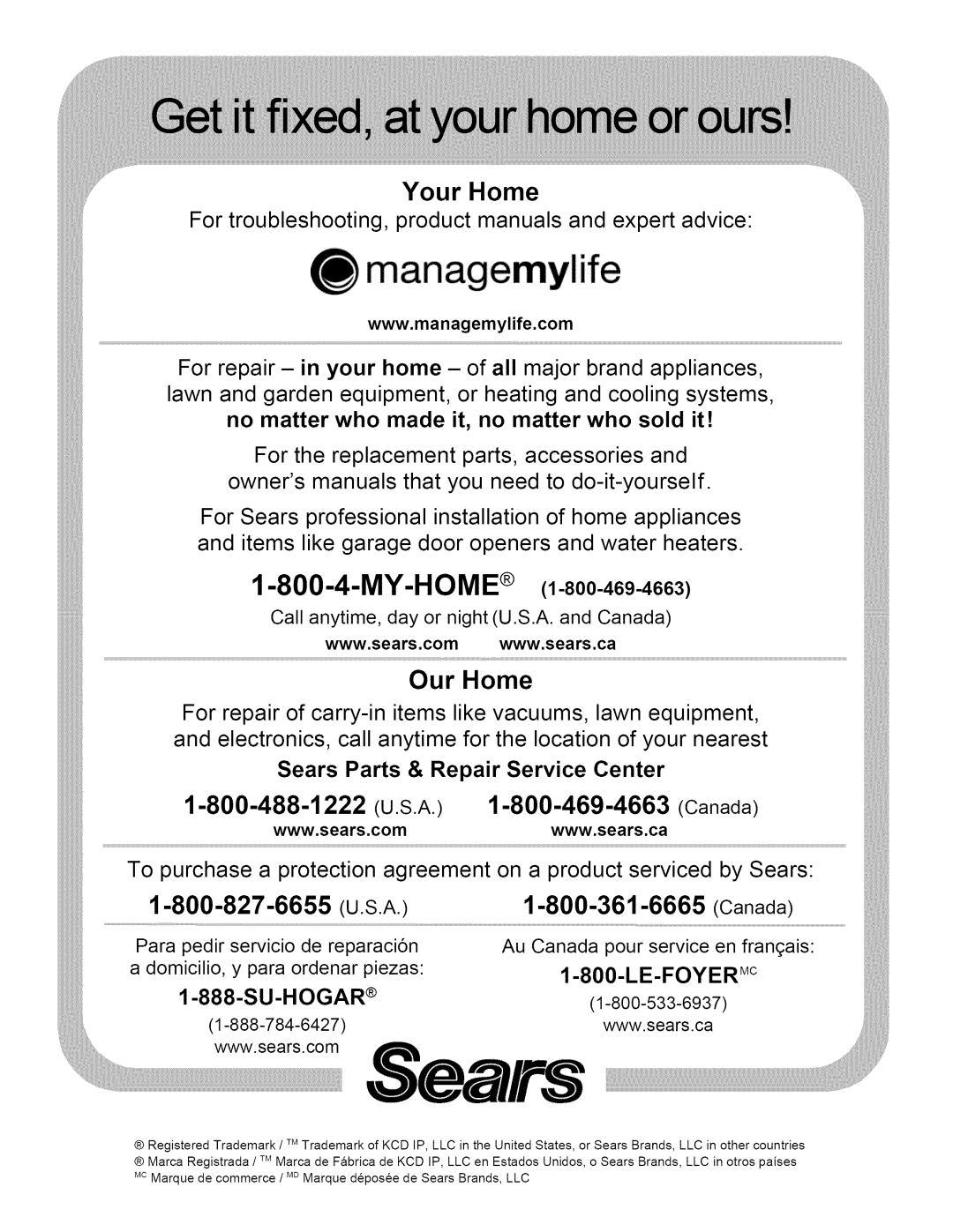 Kenmore 790.3105 manual Your Home, Our Home 