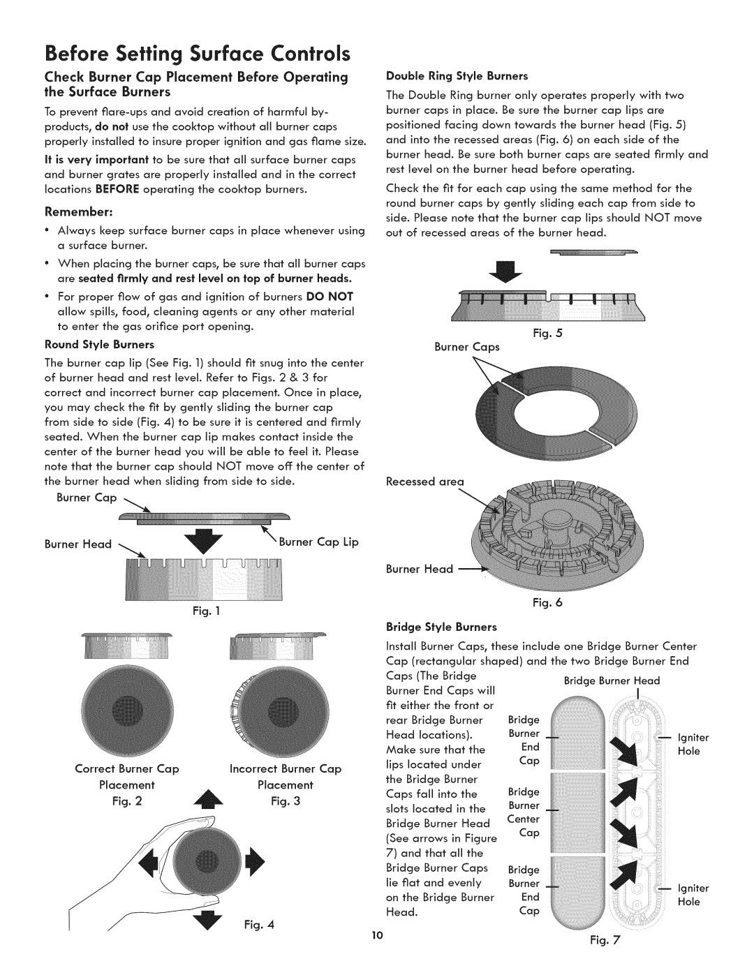 Kenmore 790.3106, 790.3107 manual Before Setting Surface Controls, Remember, Incorrect Burner Cap 