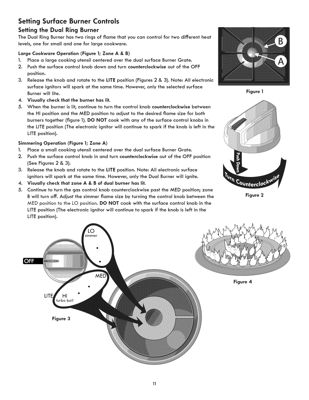 Kenmore 3233, 790.323, 3232, 3231, 3235 manual Setting the Dual Ring Burner, Simmering Operation Zone a 