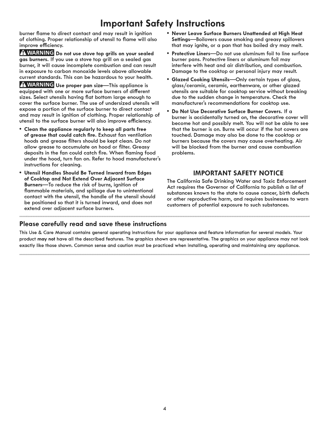 Kenmore 3235, 790.323, 3233, 3232, 3231 manual IMPORTANT Safety Notice, Please carefully read and save these instructions 