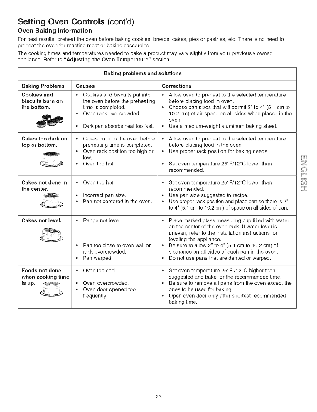 Kenmore 790.3671 manual Setting Oven Controls contd, Oven Baking information, Baking Problems, Is up 