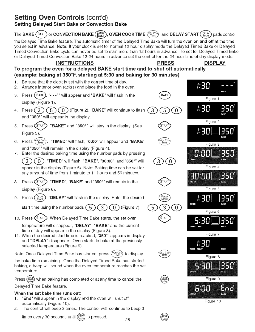 Kenmore 790.3671 manual Setting Delayed Start Bake or Convection Bake, We,Cook, Timed Bake 