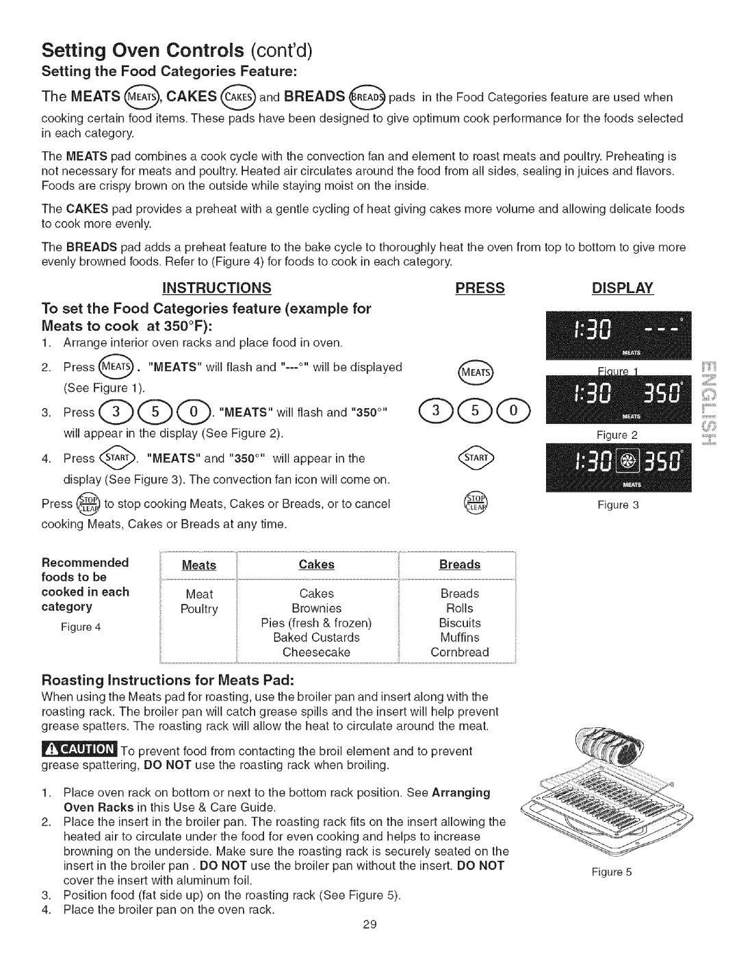 Kenmore 790.3671 manual Setting Oven Controls contd, Setting the Food Categories Feature Meats M-ACAKESS Breads, Category 