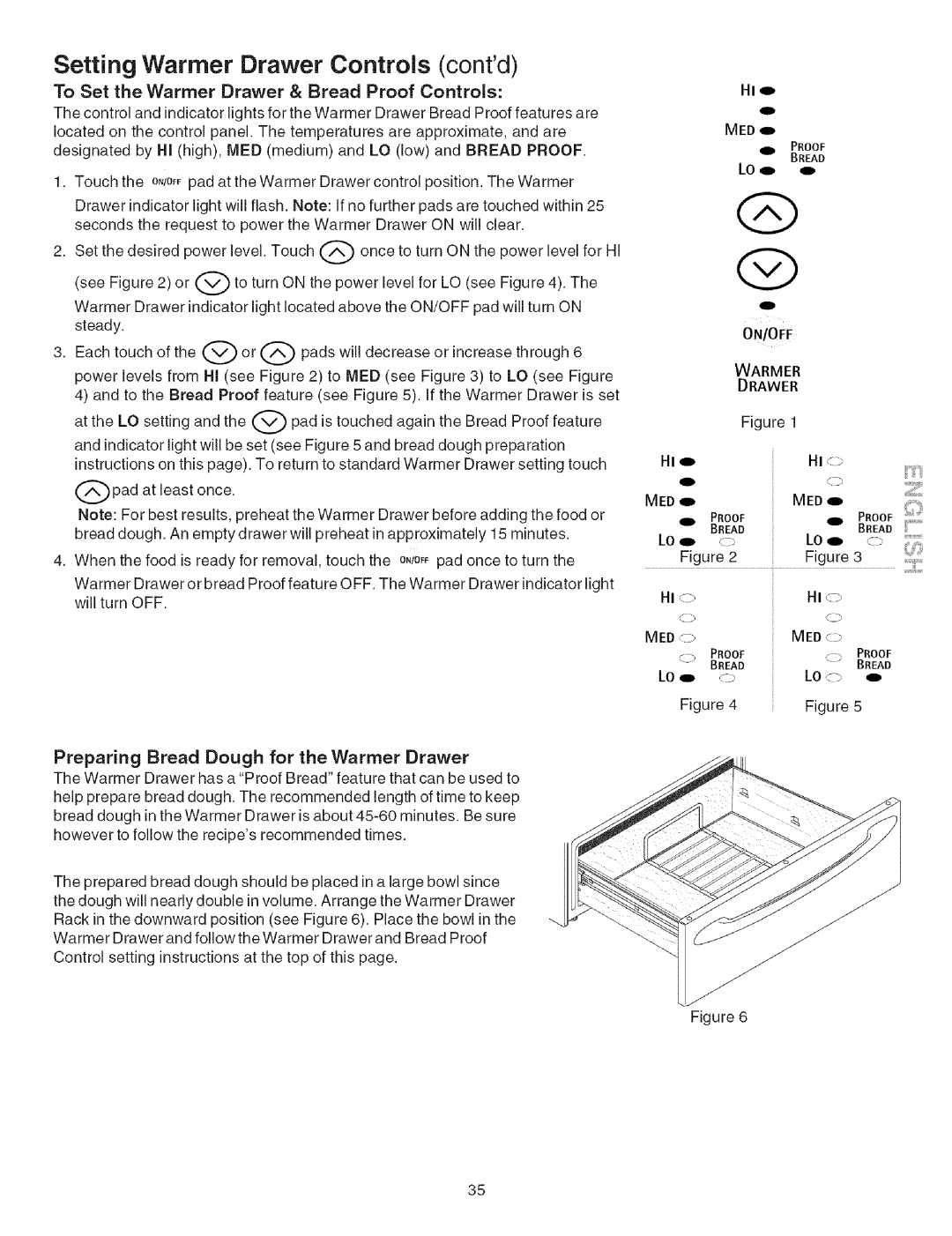 Kenmore 790.3671 manual Setting Warmer Drawer Controls contd, To Set the Warmer Drawer & Bread Proof Controls 