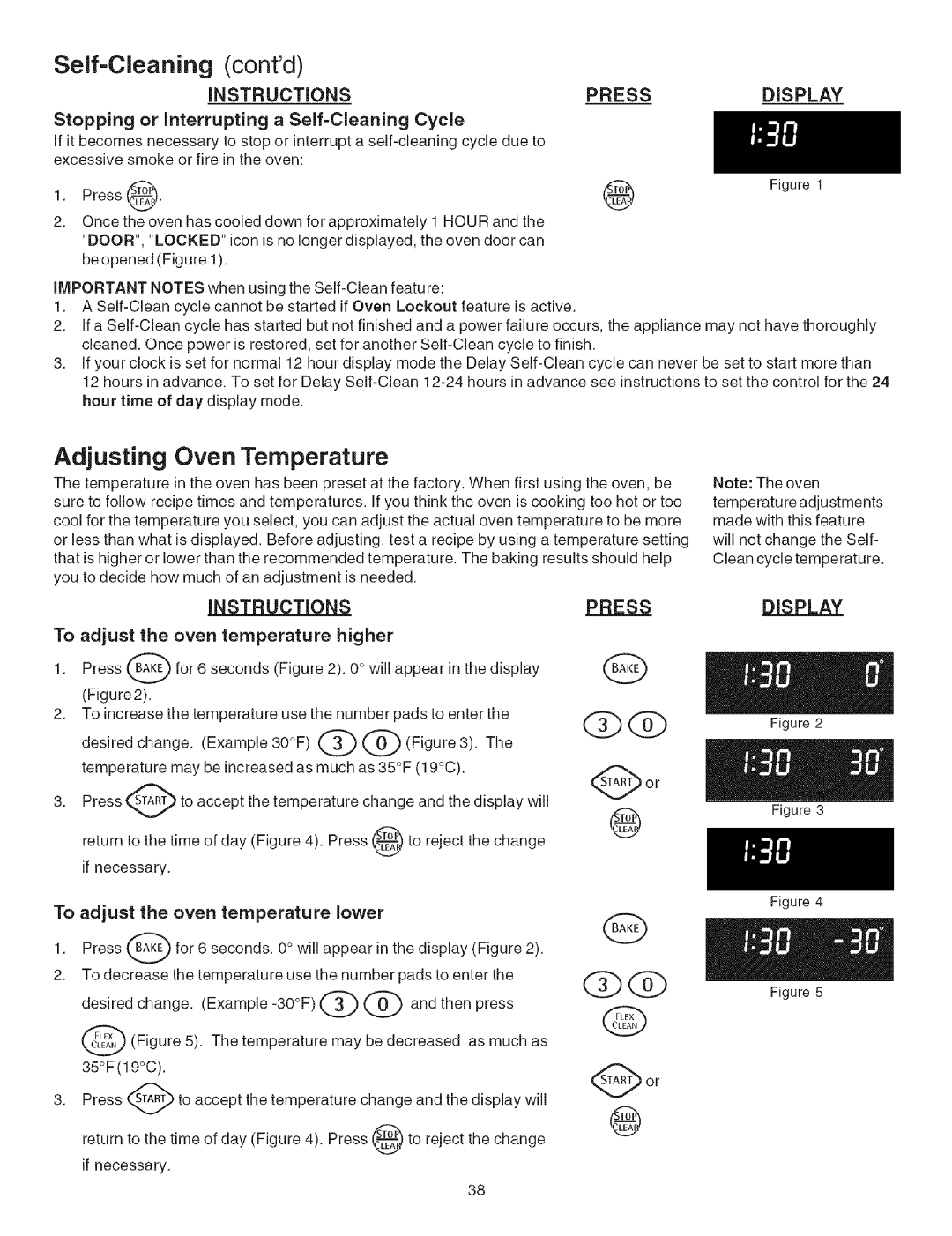 Kenmore 790.3671 manual Self=Cleaning contd, Adjusting Oven Temperature, Instructions Press 