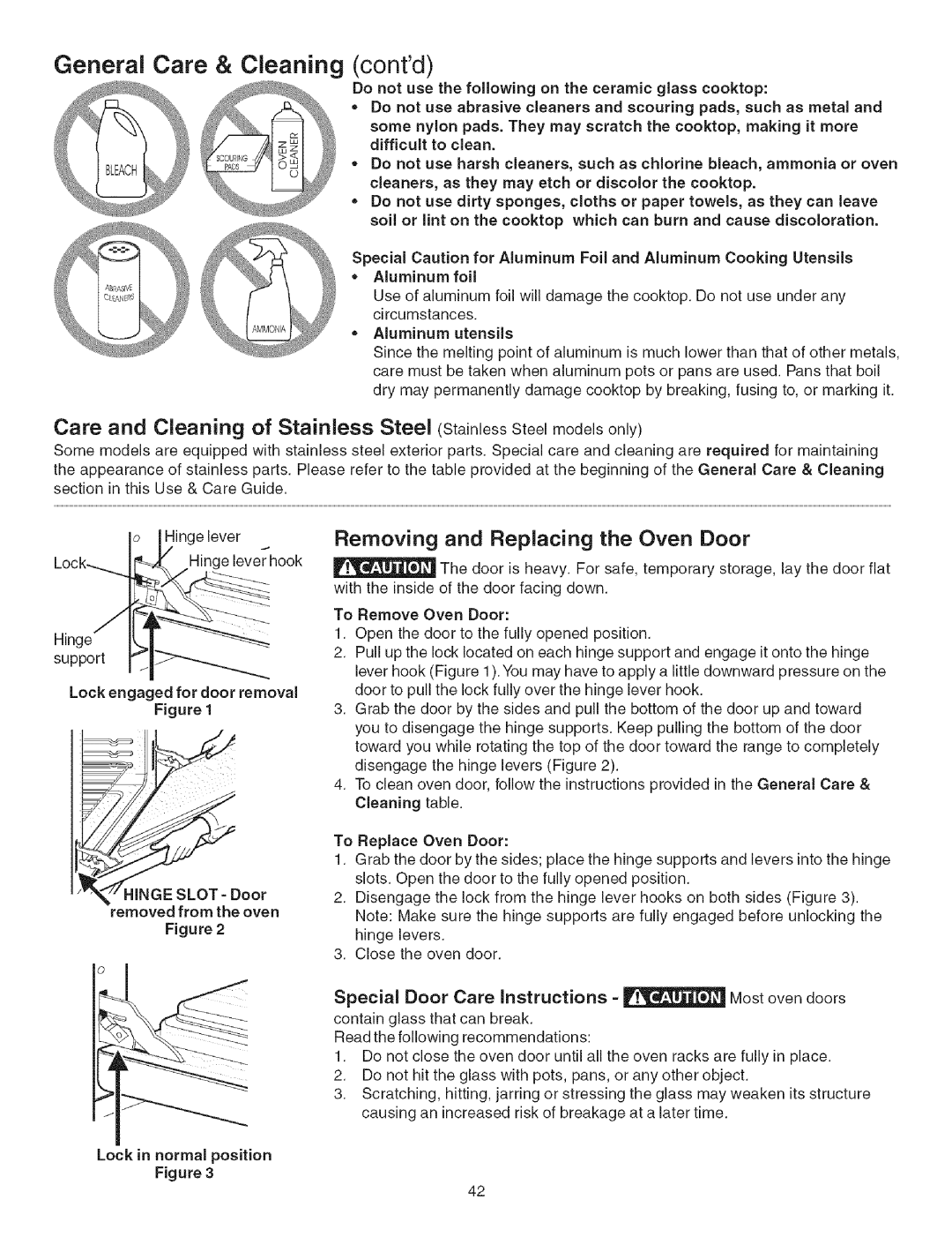 Kenmore 790.3671 manual Removing and Replacing the Oven Door 