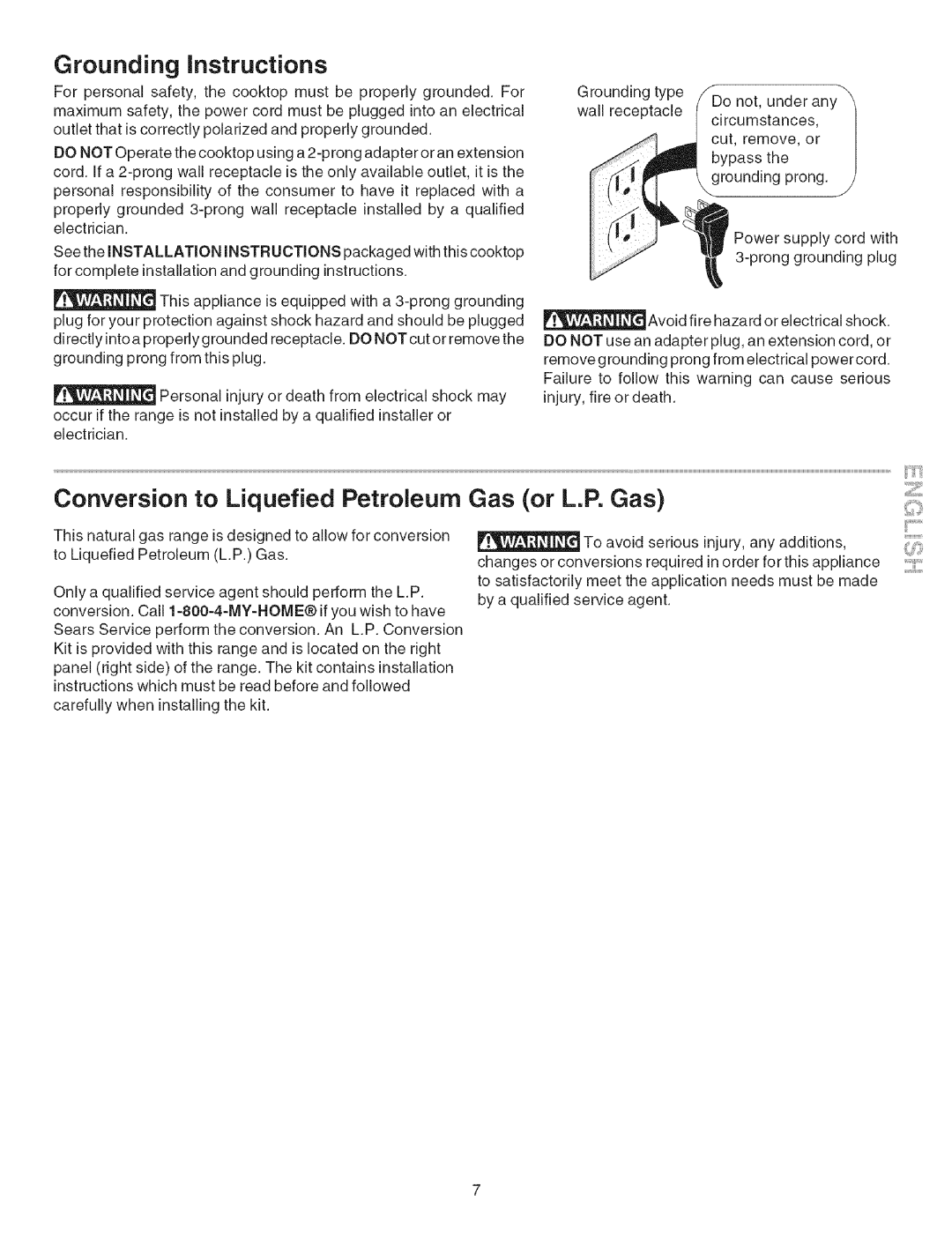 Kenmore 790.3671 manual Grounding instructions 