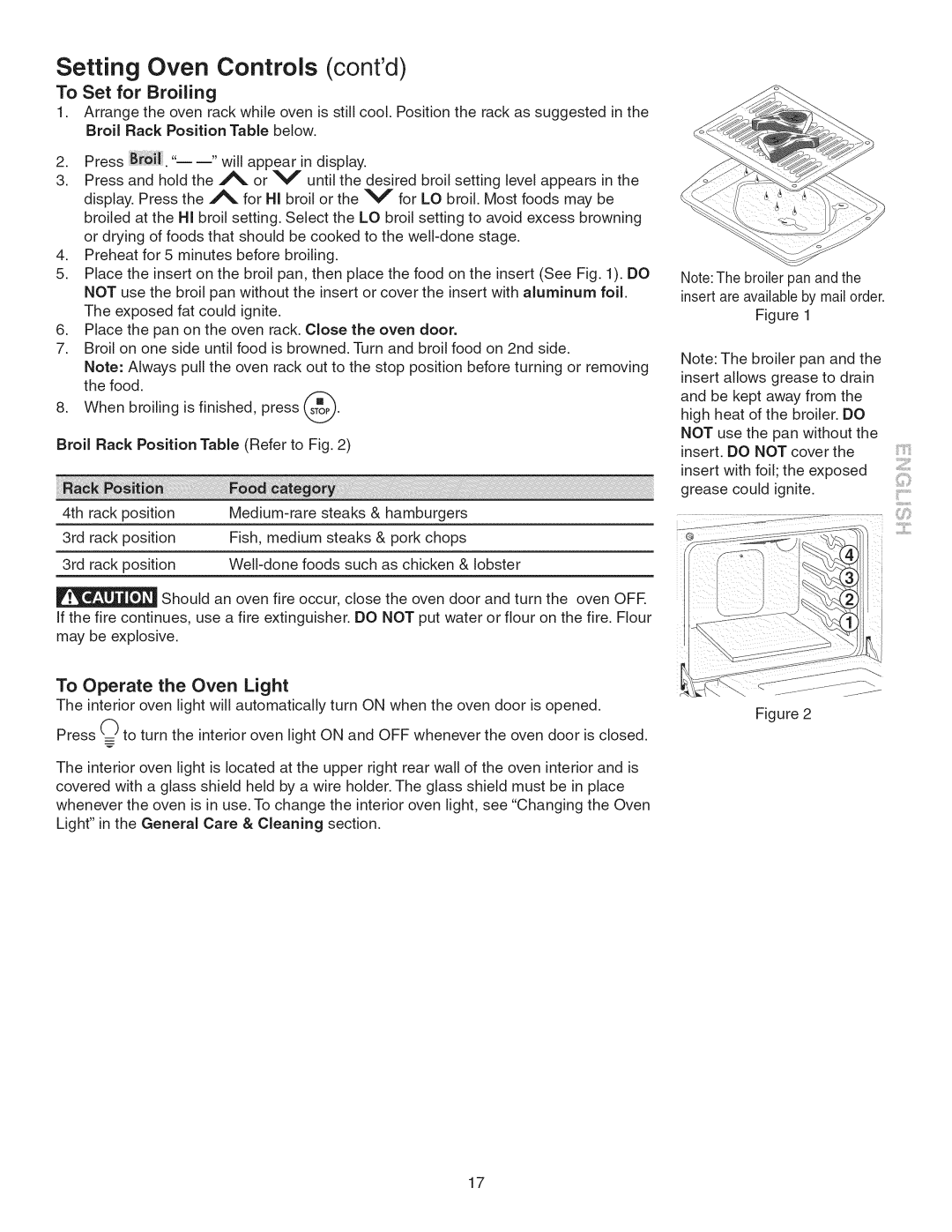 Kenmore 790.3693 manual To Set for Broiling, To Operate the Oven Light 