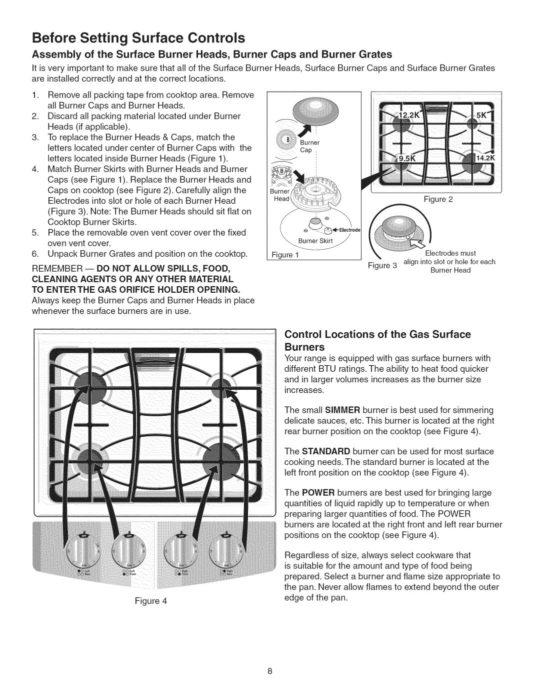 Kenmore 790.3693 manual Before Setting Surface Controls, Control Locations of the Gas Surface Burners 