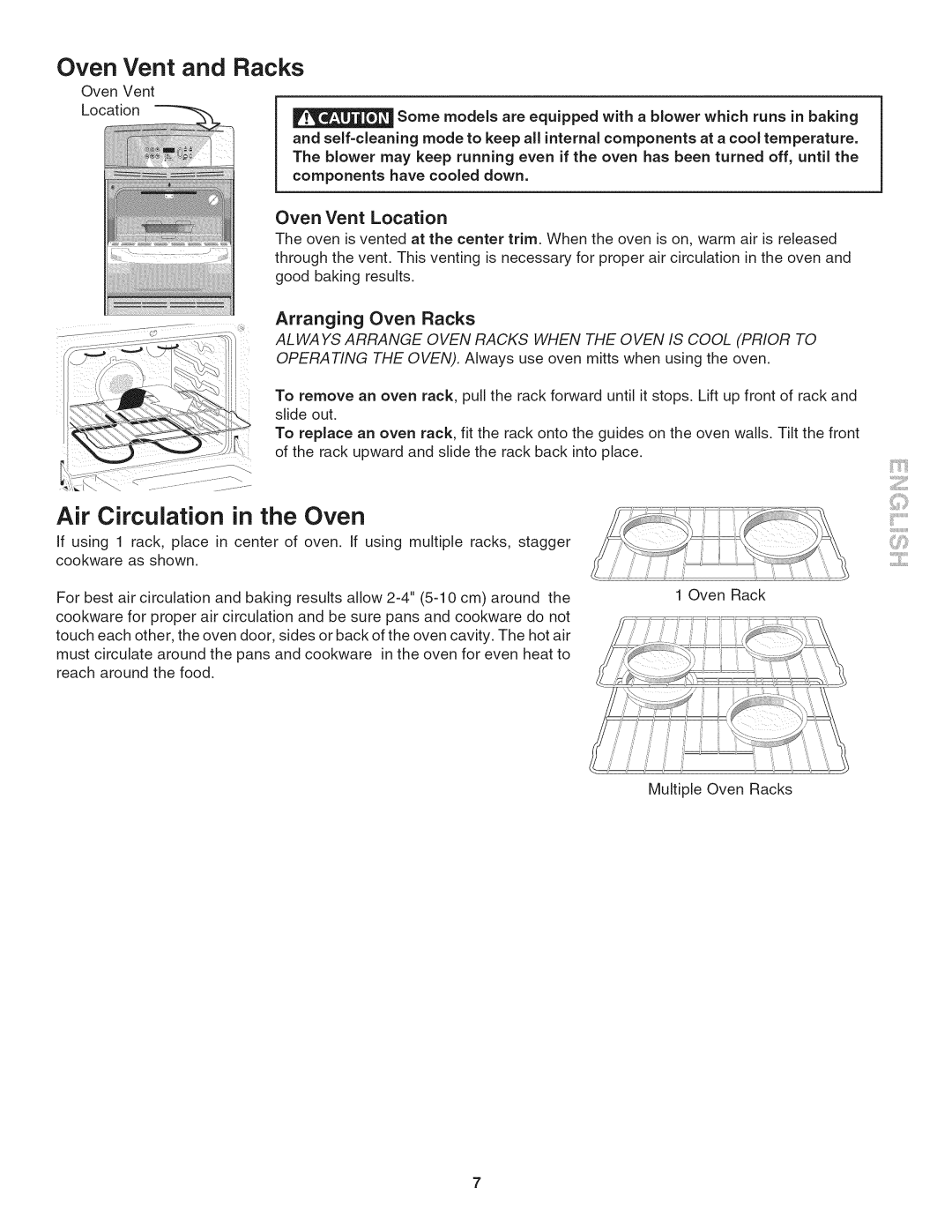 Kenmore 790.4019 manual Oven Vent and Racks, Oven Vent Location, Arranging Oven Racks 