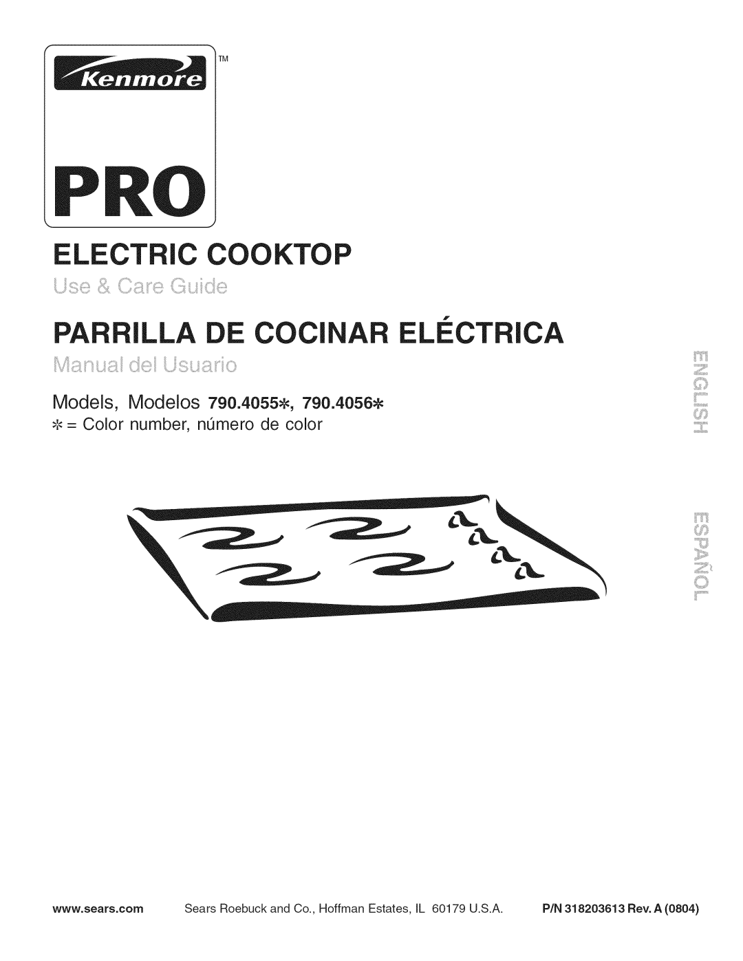 Kenmore 790.4055, 790.4056 manual Electric Cooktop, = Color number, nemero de color 