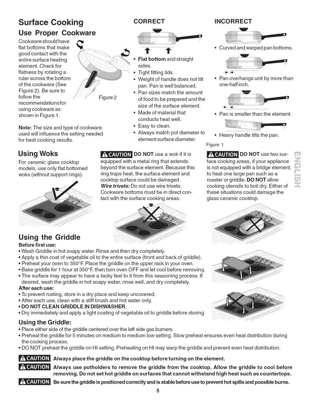 Kenmore 790.4055, 790.4056 manual Using Woks, Using the Griddle, Correctincorrect 