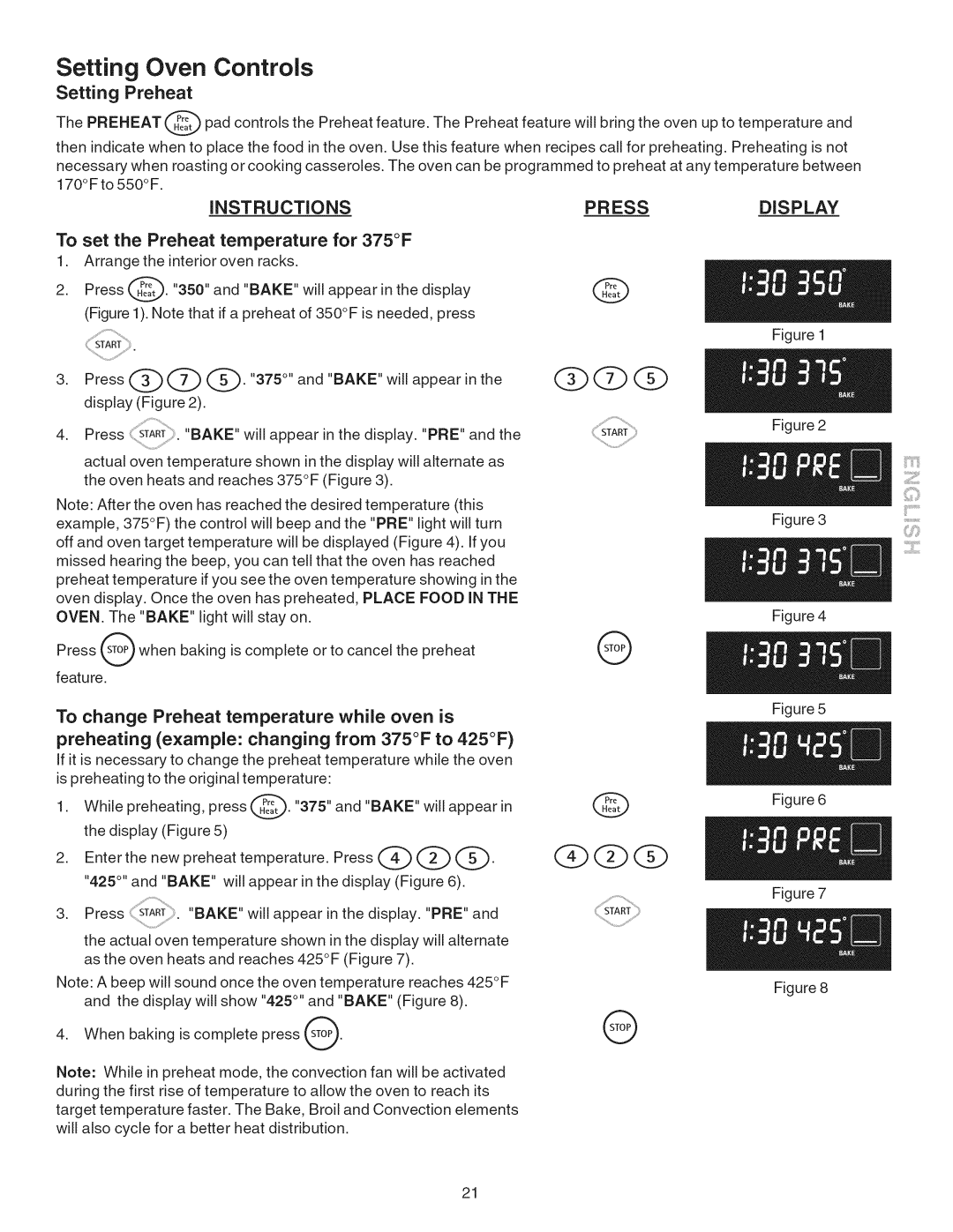 Kenmore 790.4101 manual Setting Preheat, To set the Preheat temperature for 375F, PR ESS Display 