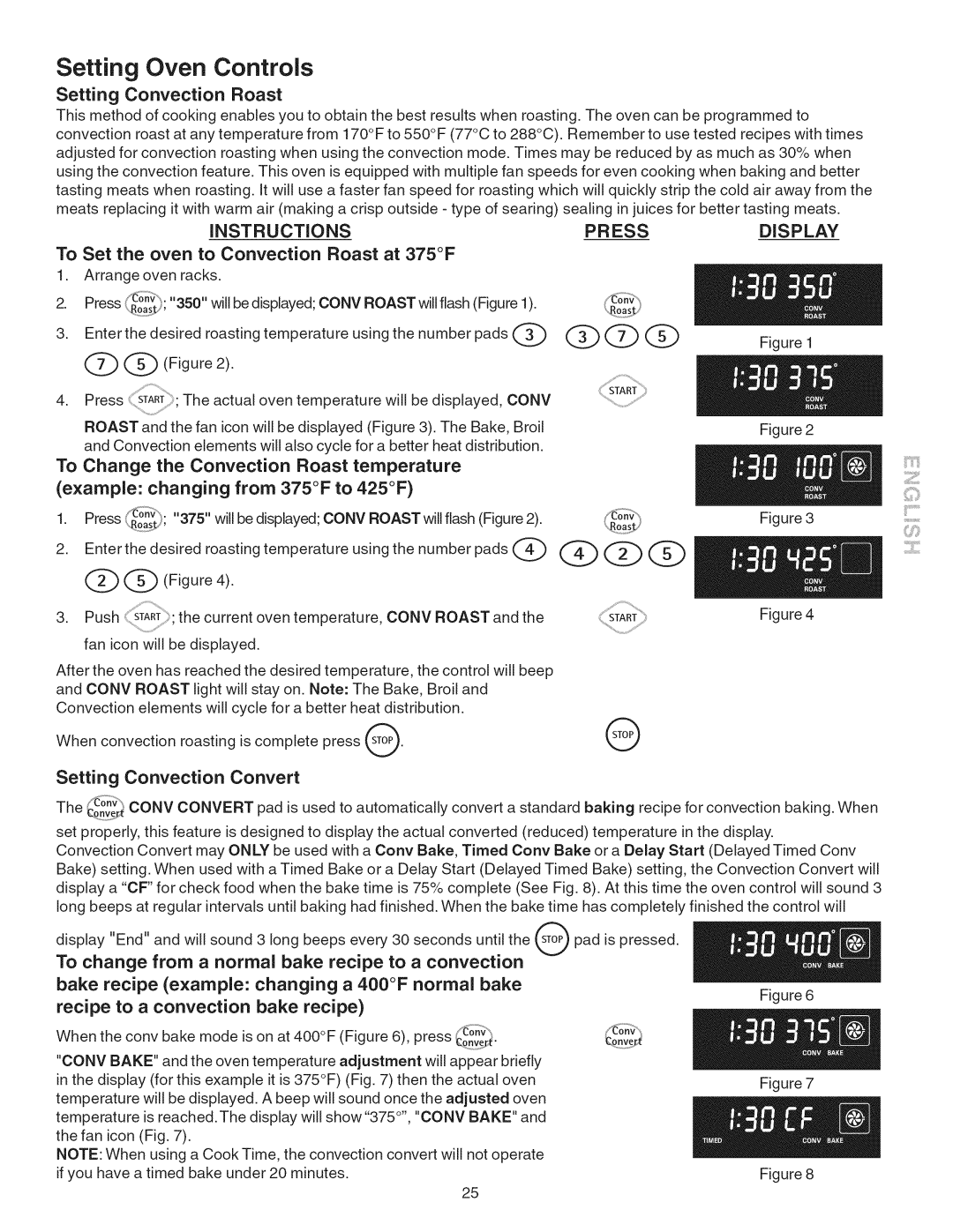 Kenmore 790.4101 manual Setting Convection Roast, To Set the oven to Convection Roast at 375F, Setting Convection Convert 