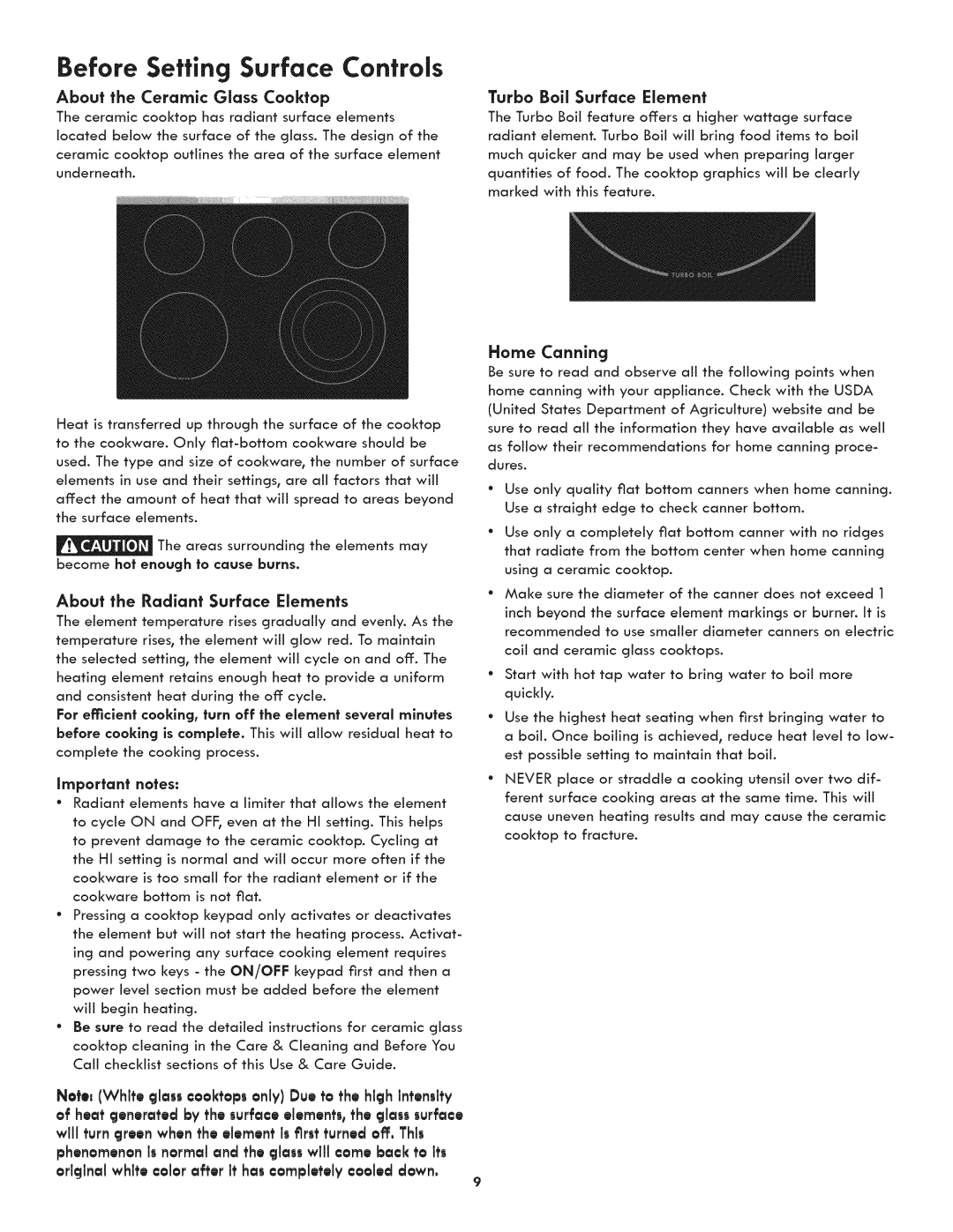 Kenmore 790.4107 Before Setting Surface Controls, About the Ceramic Glass Cooktop, About the Radiant Surface Elements 