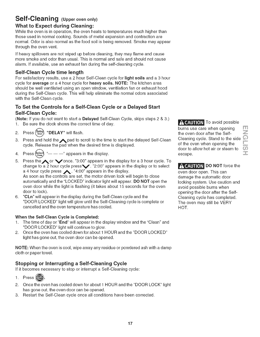 Kenmore 318205128, 790.4139 manual What to Expect during Cleaning, Self-Clean Cycle time length 