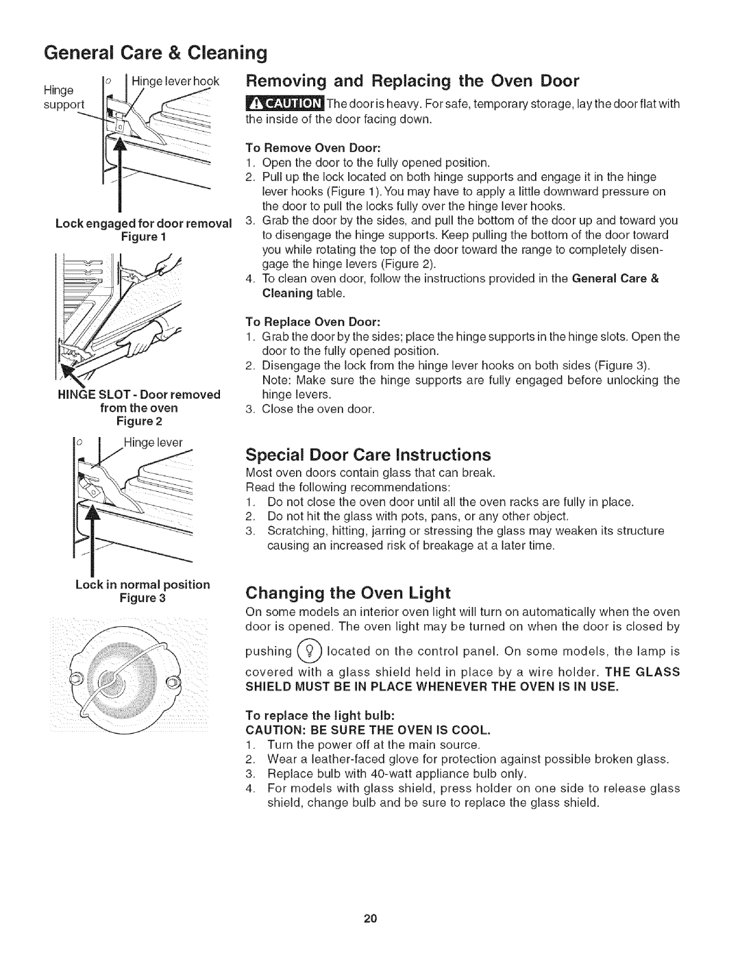 Kenmore 790.4139, 318205128 manual Geleverhook Removing and Replacing the Oven Door 