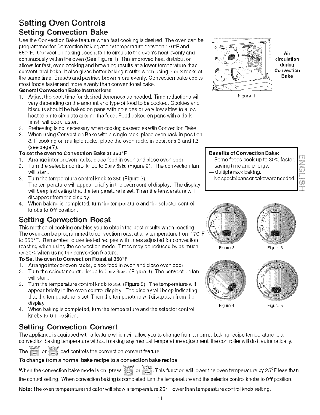 Kenmore 790.42003 Setting Oven Controls, Setting Convection Bake, Setting Convection Roast, Setting Convection Convert 