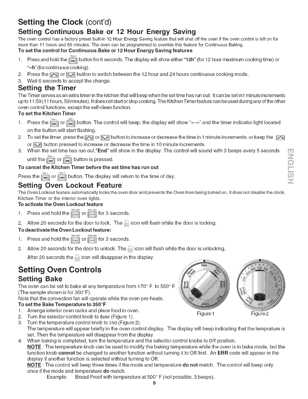 Kenmore 790.42003 manual Setting the Clock contd, Setting Oven Controls 