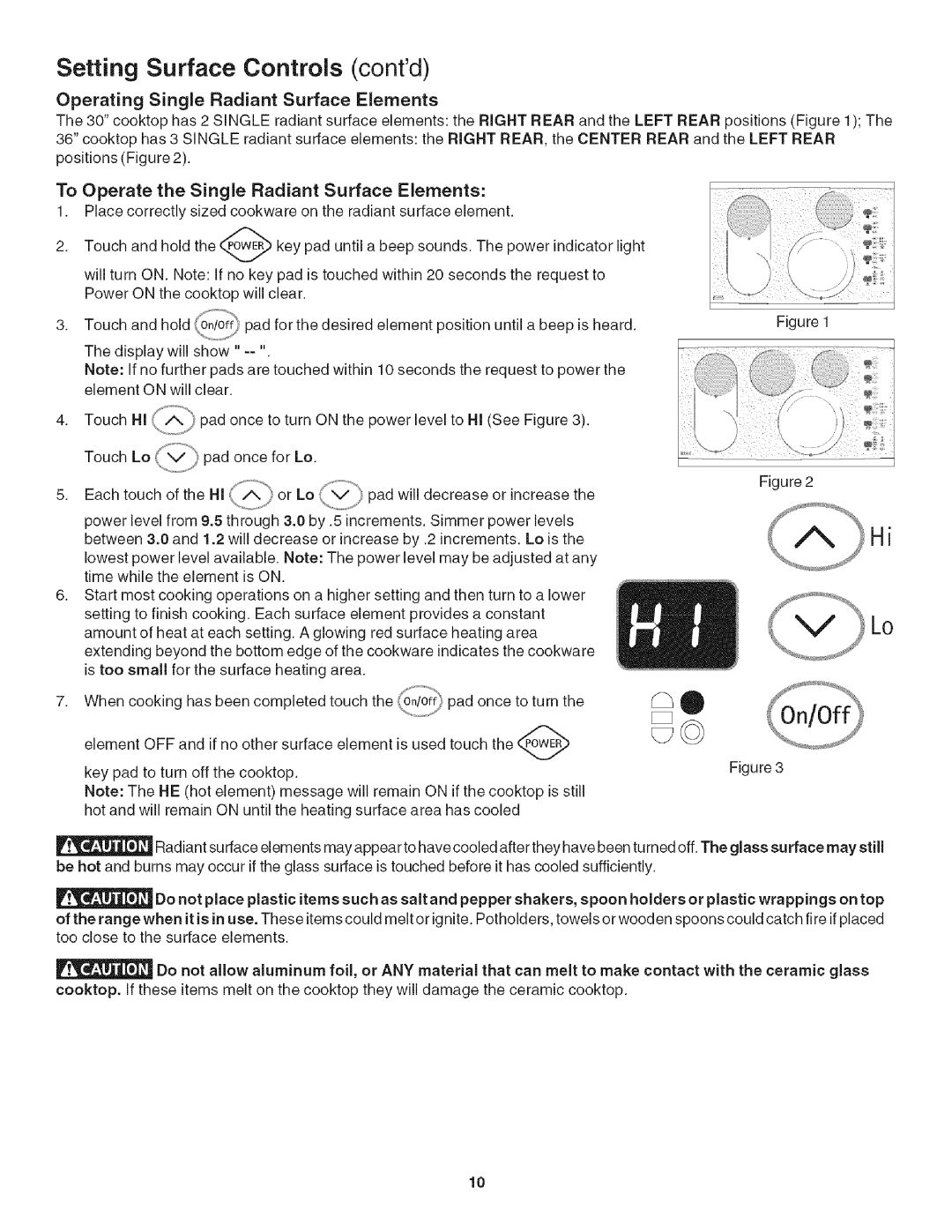 Kenmore 790.4282, 790.4281 manual Operating Single Radiant Surface Elements, To Operate the Single Radiant Surface Elements 