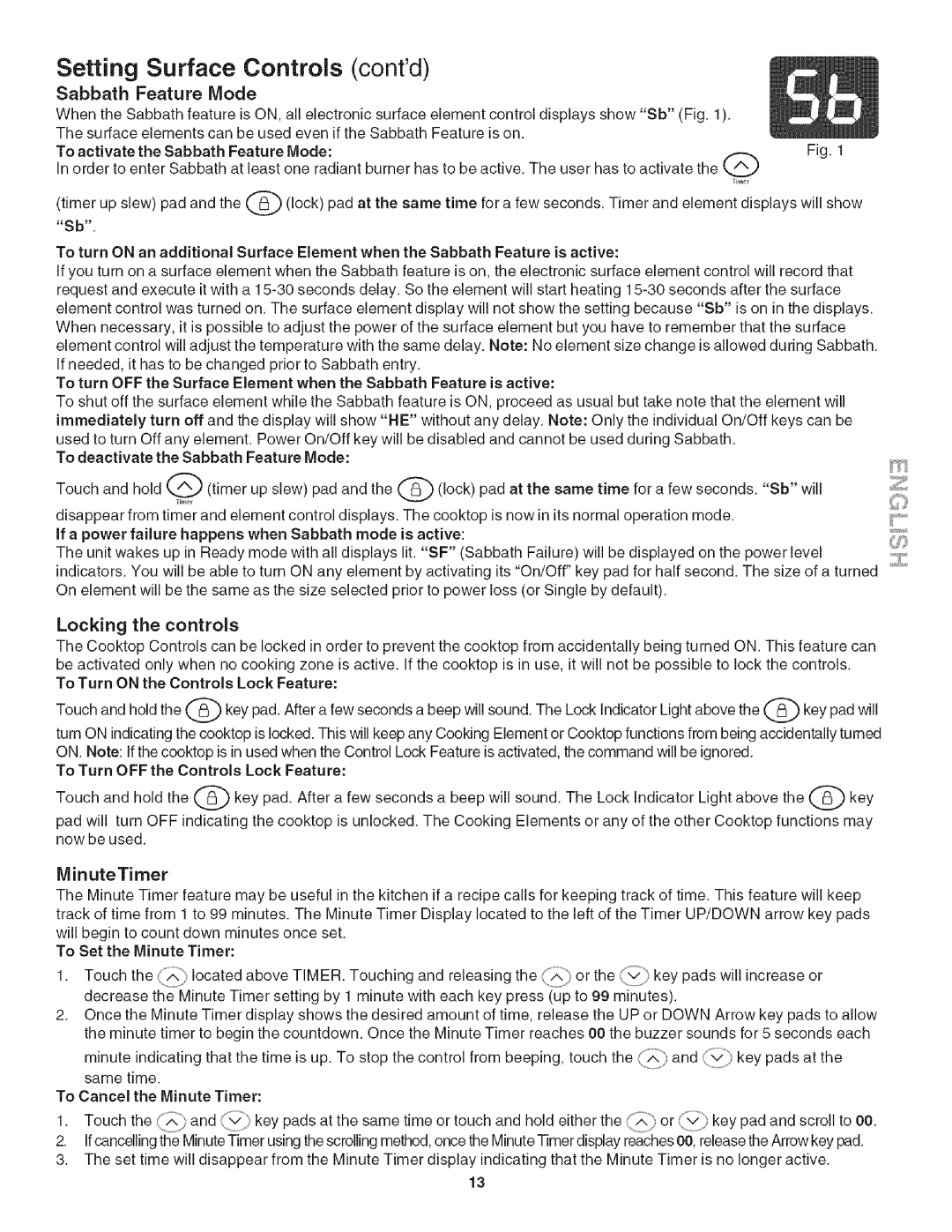 Kenmore 790.4281, 790.4282 manual Setting, Controls, Sabbath Feature Mode, Locking the controls, MinuteTimer 