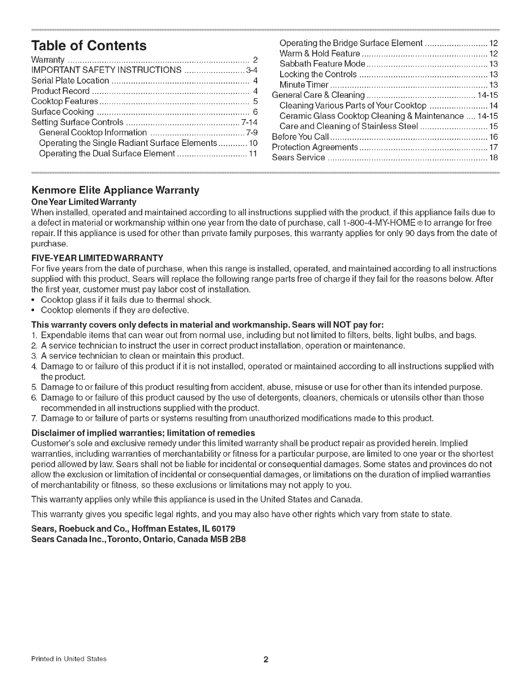 Kenmore 790.4282, 790.4281 manual Contents 