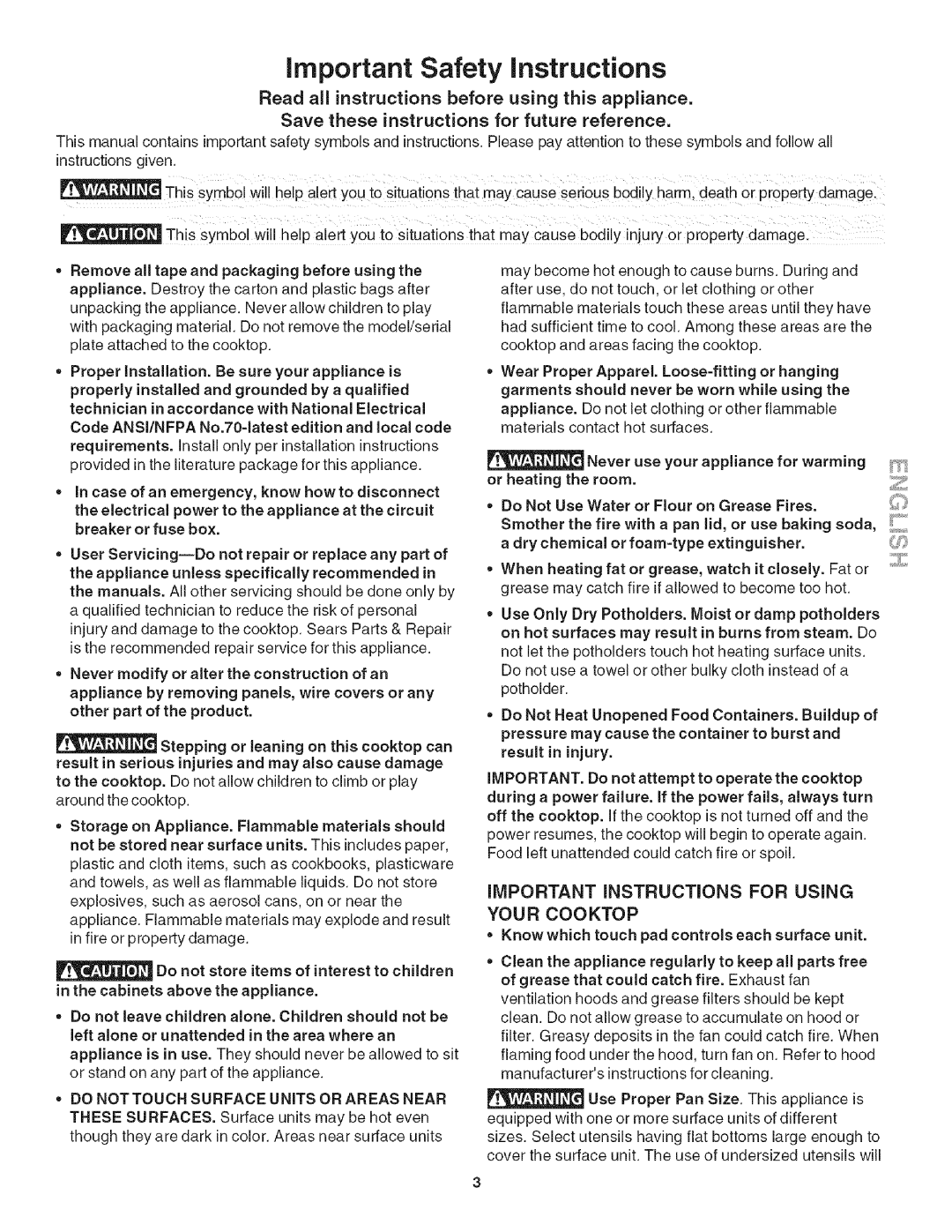 Kenmore 790.4281, 790.4282 Read all instructions before using this appliance, Save these instructions for future reference 