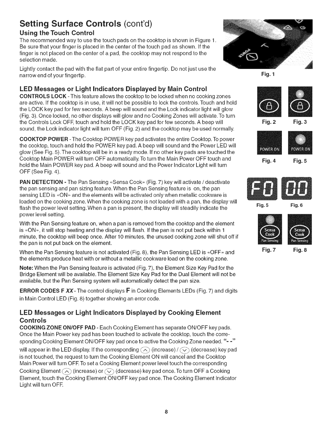 Kenmore 790.4282, 790.4281 manual Setting Surface Controls contd, Using the Touch Control 