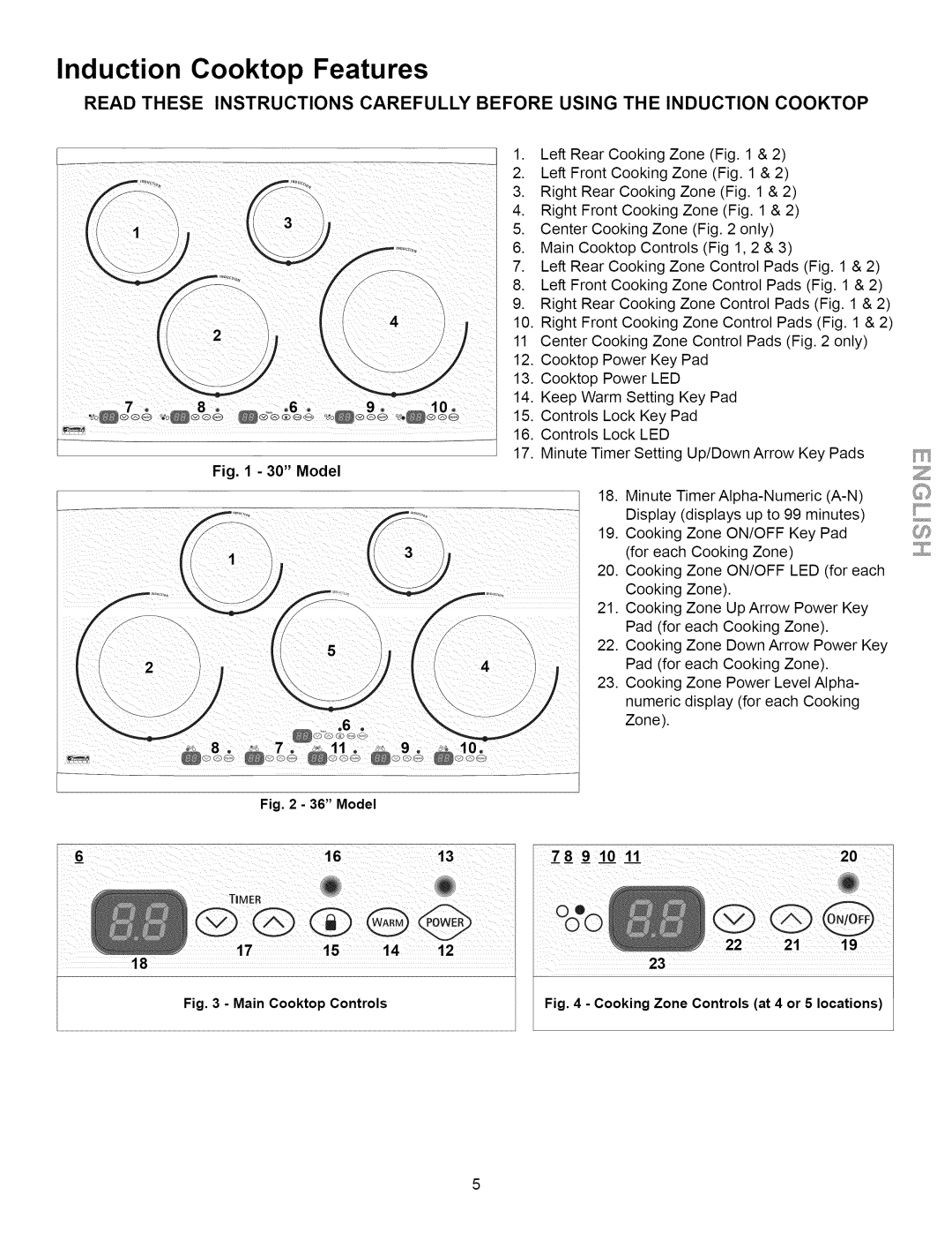 Kenmore 790.4283, 790.4292 manual Model, Cooking Zone Controls at 4 or 5 locations 