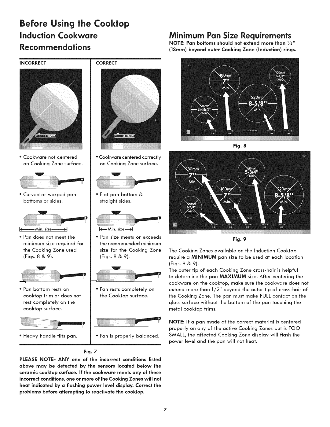 Kenmore 790.4380* manual Before Using the Cooktop, Induction Cookware, Minimum Pan Size Requirements, Recommendations 