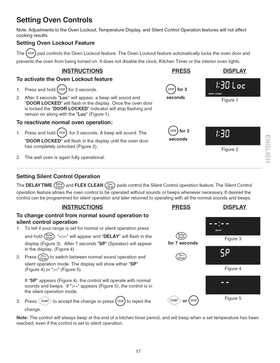 Kenmore 790.45 manual Setting Oven Lockout Feature, Pressdisplay, Silent control operation 