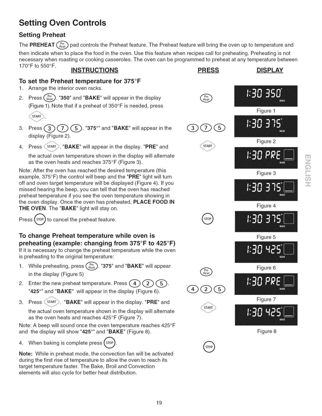 Kenmore 790.45 manual Q2Q, Setting Preheat, PR ESS Display, Preheating example changing from 375F to 425F 