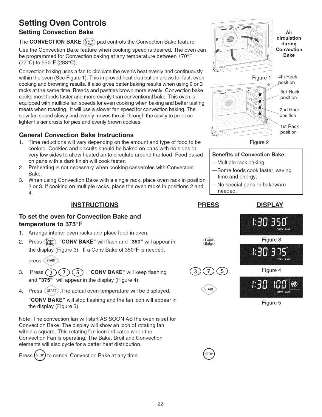 Kenmore 790.45 Zq Z, Setting Convection Bake, General Convection Bake Instructions, To set the oven for Convection Bake 