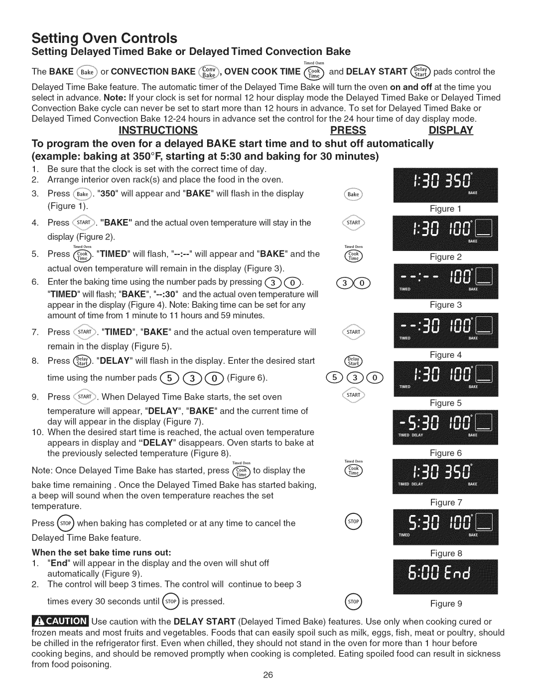 Kenmore 790.45 manual Setting Delayed Timed Bake or Delayed Timed Convection Bake, Instructionspress 