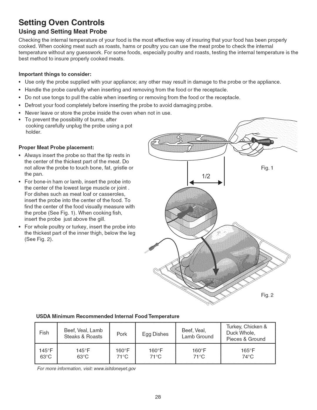 Kenmore 790.45 manual Using and Setting Meat Probe 