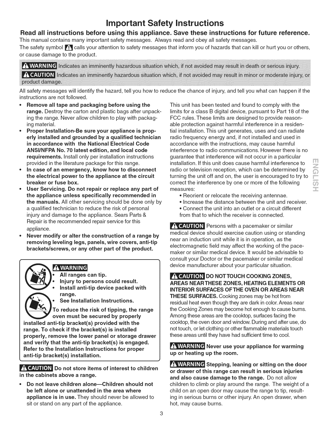 Kenmore 790.45 manual Important Safety instructions 