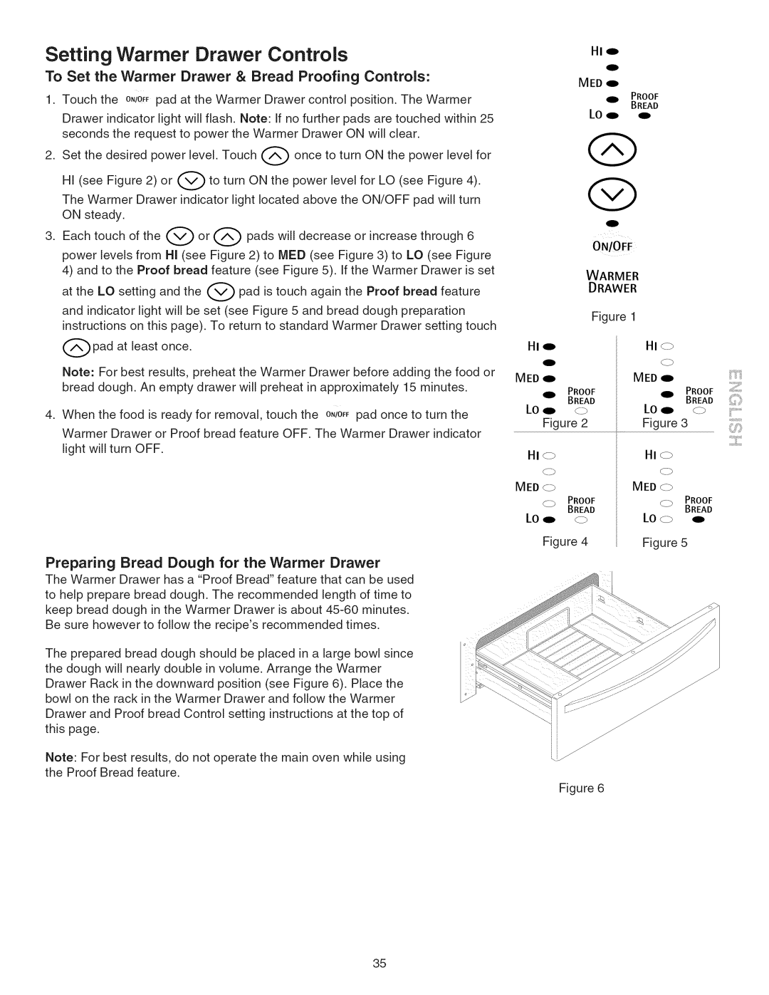 Kenmore 790.45 manual To Set the Warmer Drawer & Bread Proofing Controls, Preparing Bread Dough for the Warmer Drawer, HI d 