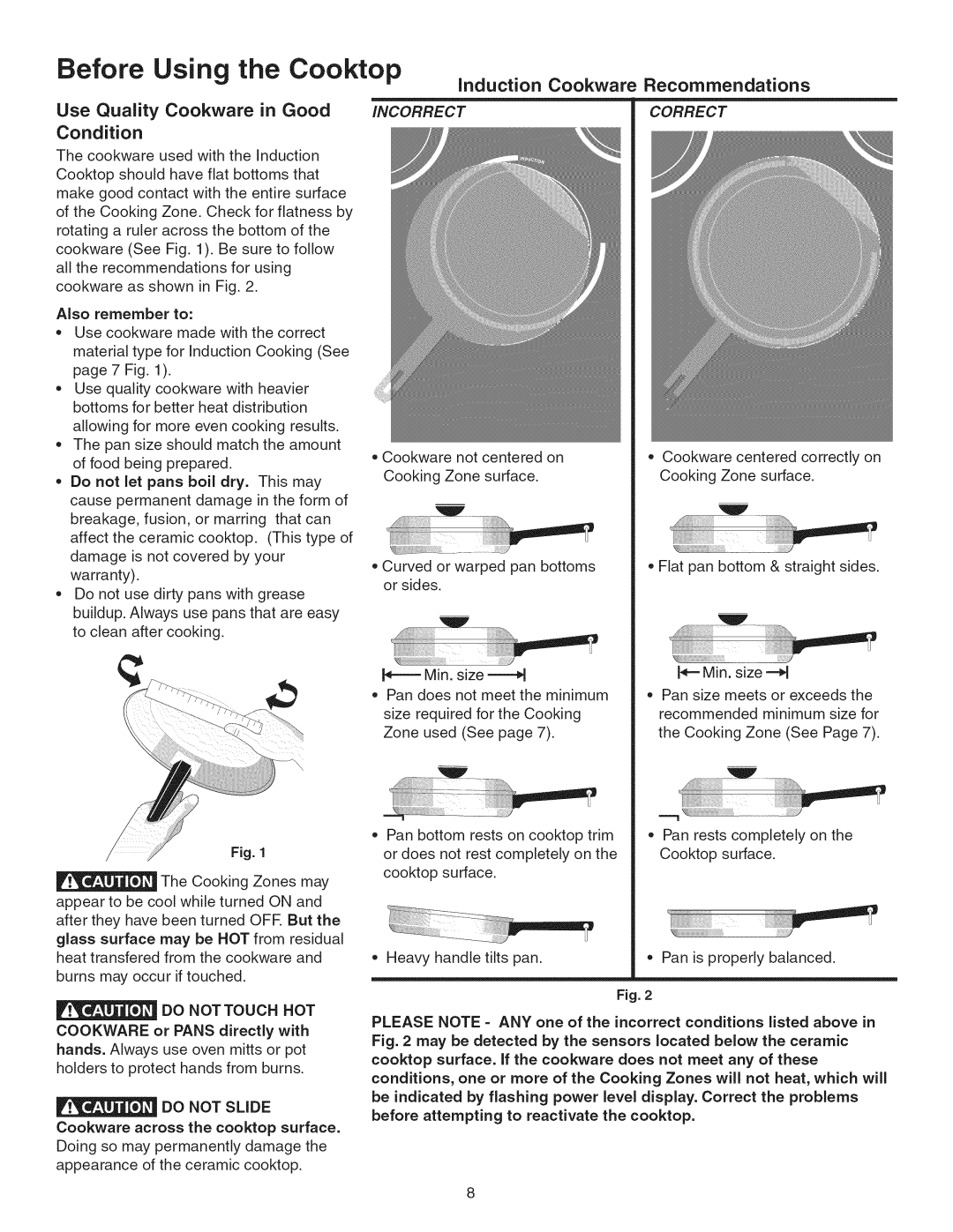 Kenmore 790.45 manual Induction Cookware, Use Quality Cookware in Good Incorrect, Recommendations, Condition 